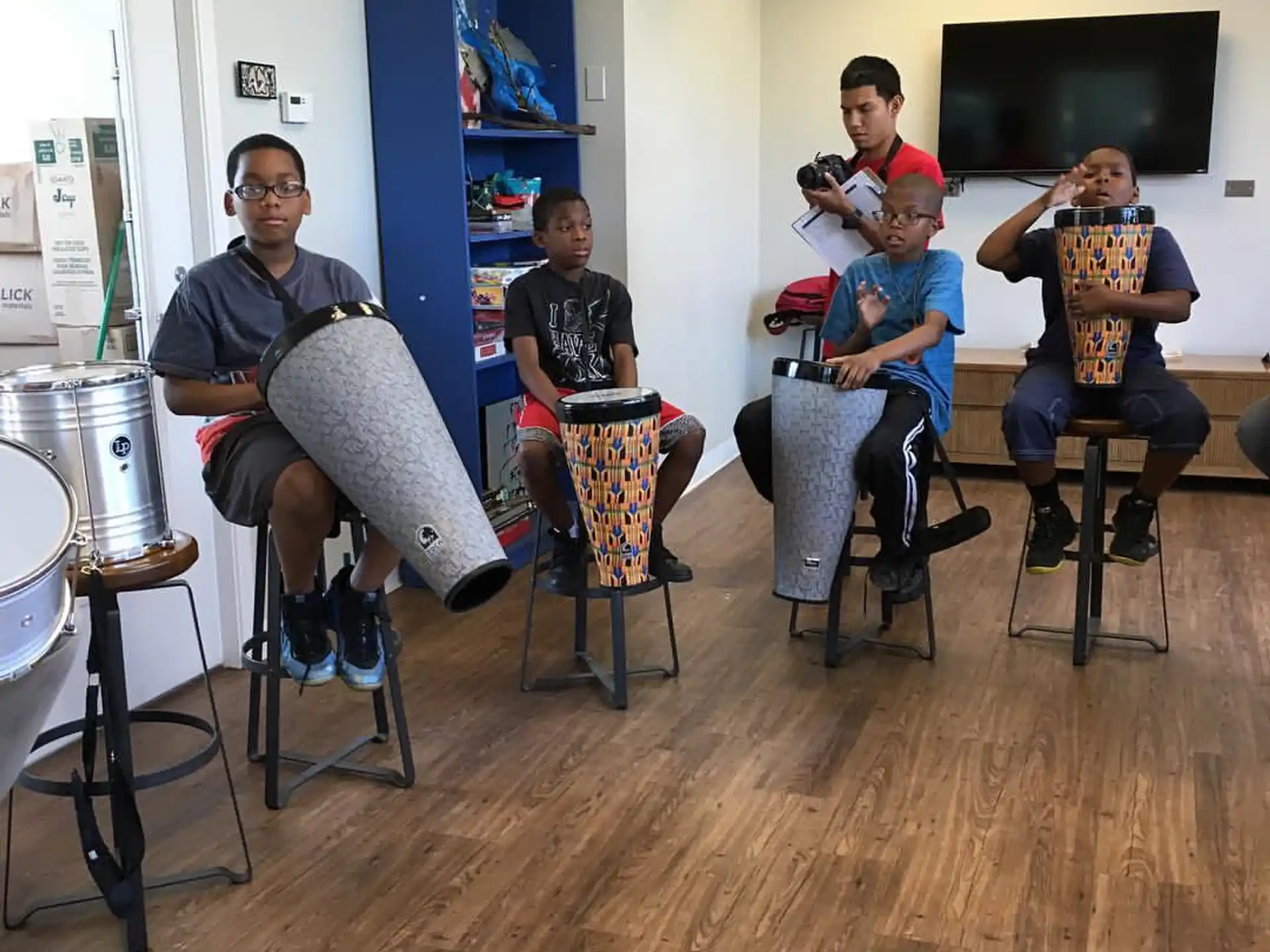 a group of people sitting in chairs