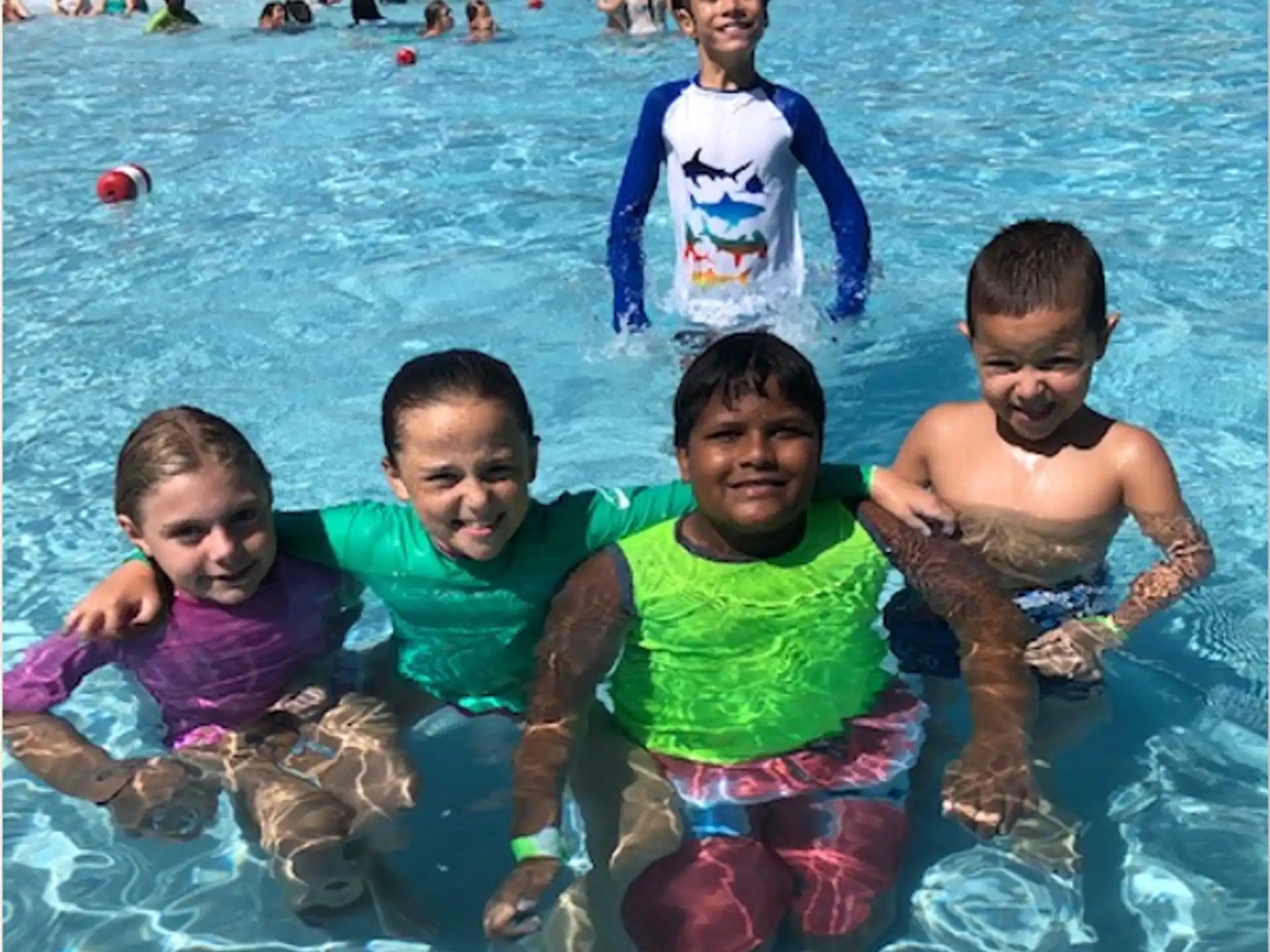 a group of children in a pool
