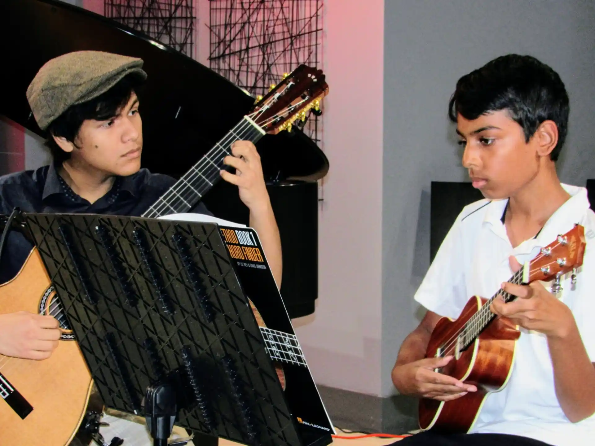 a man and a woman playing instruments