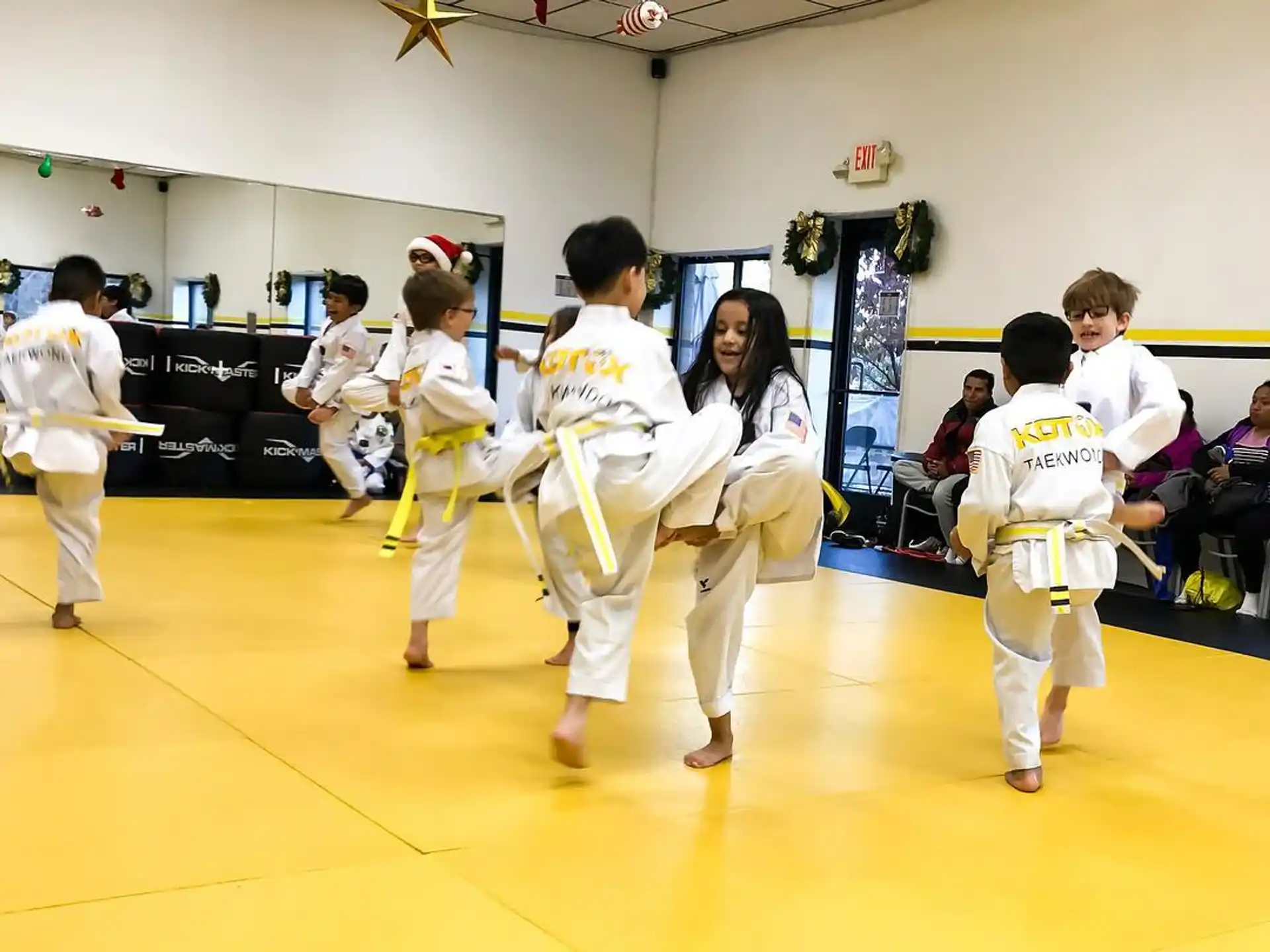 a group of people in karate uniforms