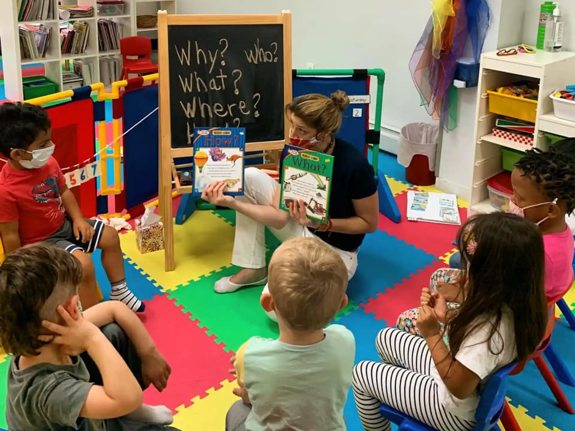 a group of children sitting in a classroom