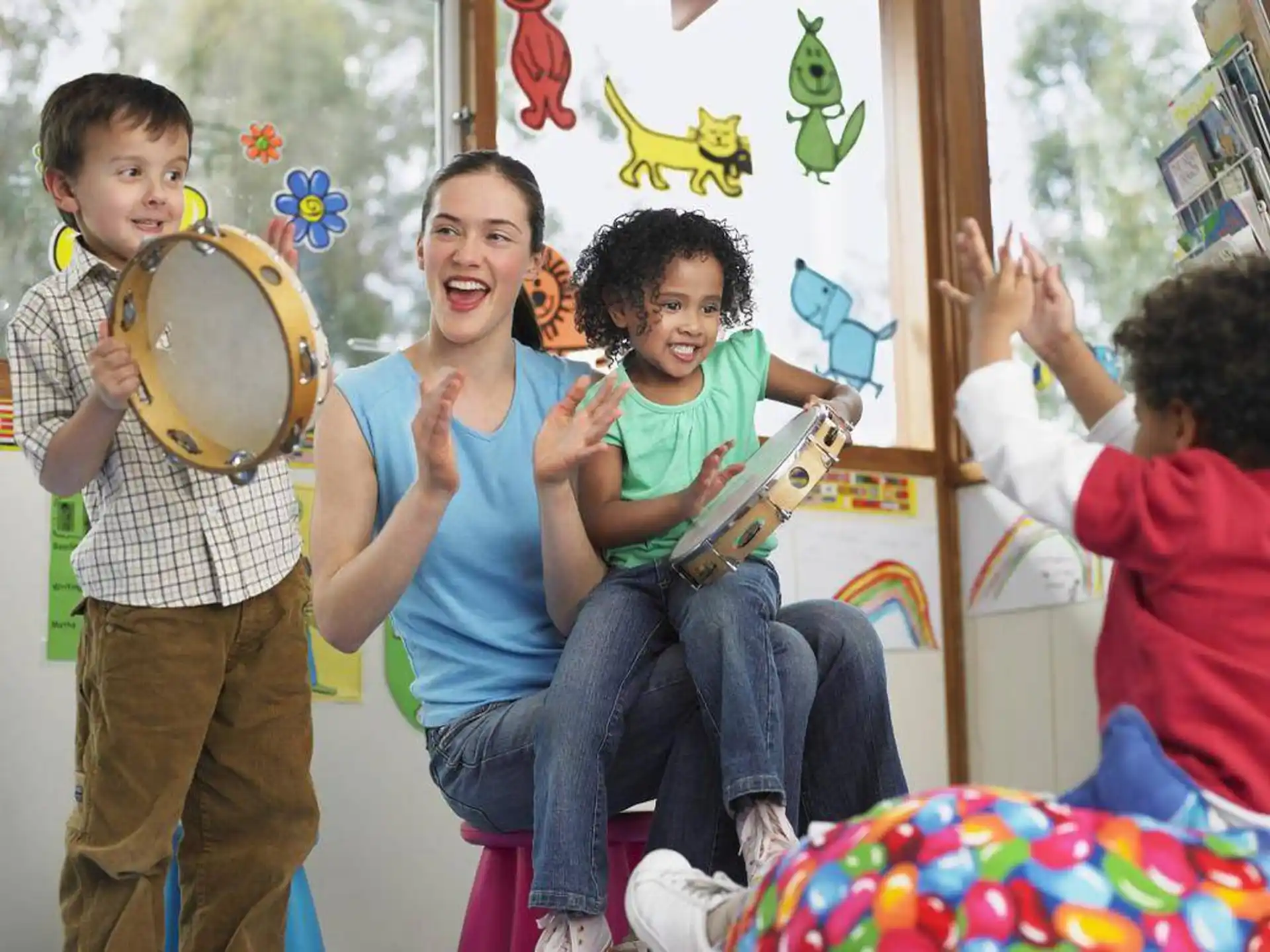 a group of kids playing instruments