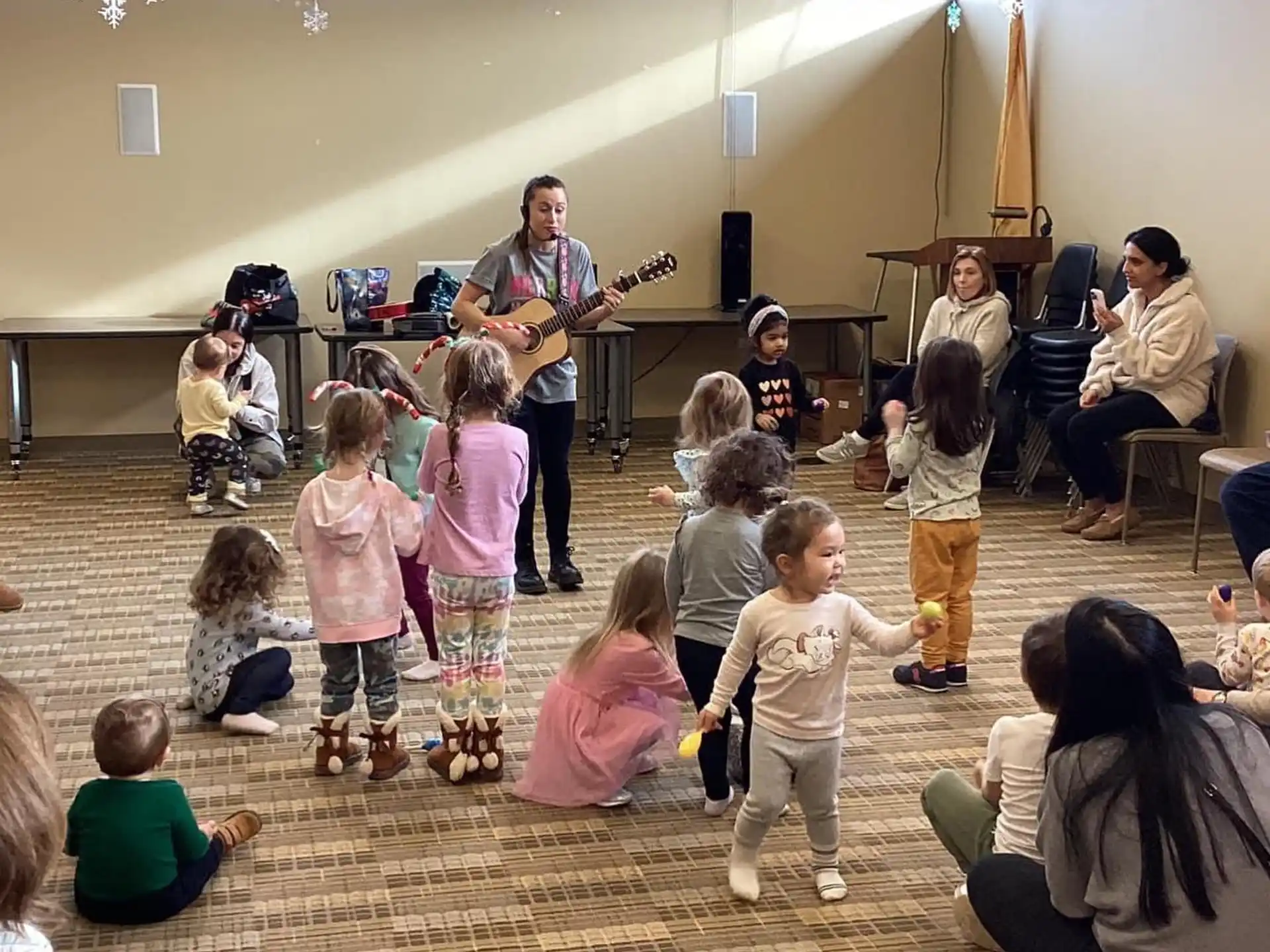 a group of people in a room