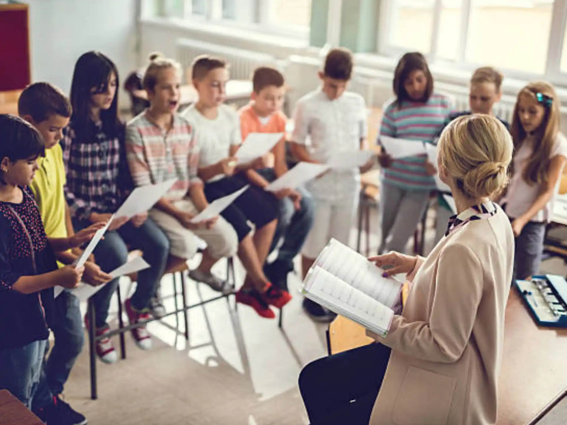 a group of children in a classroom