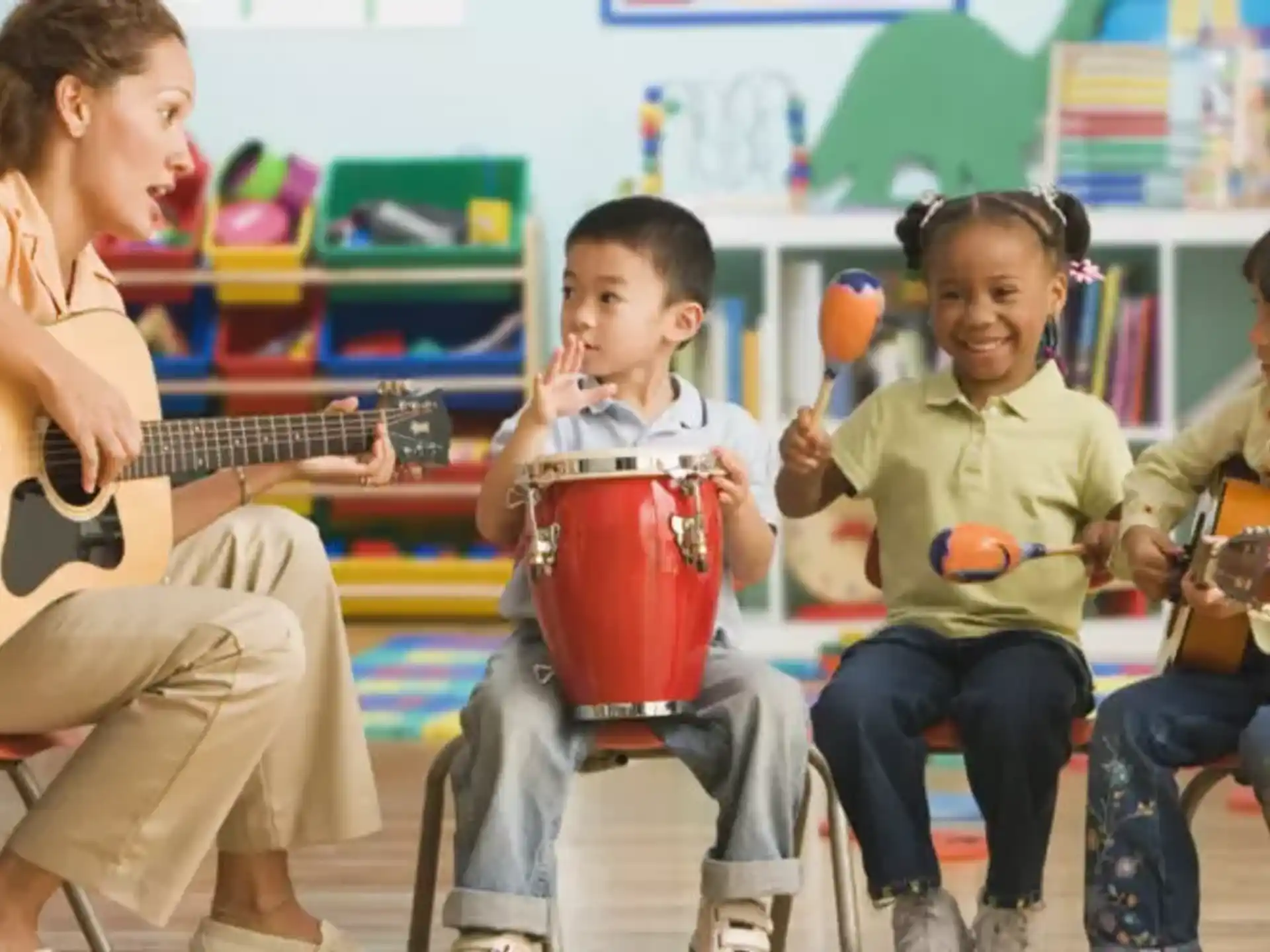 a group of kids playing instruments