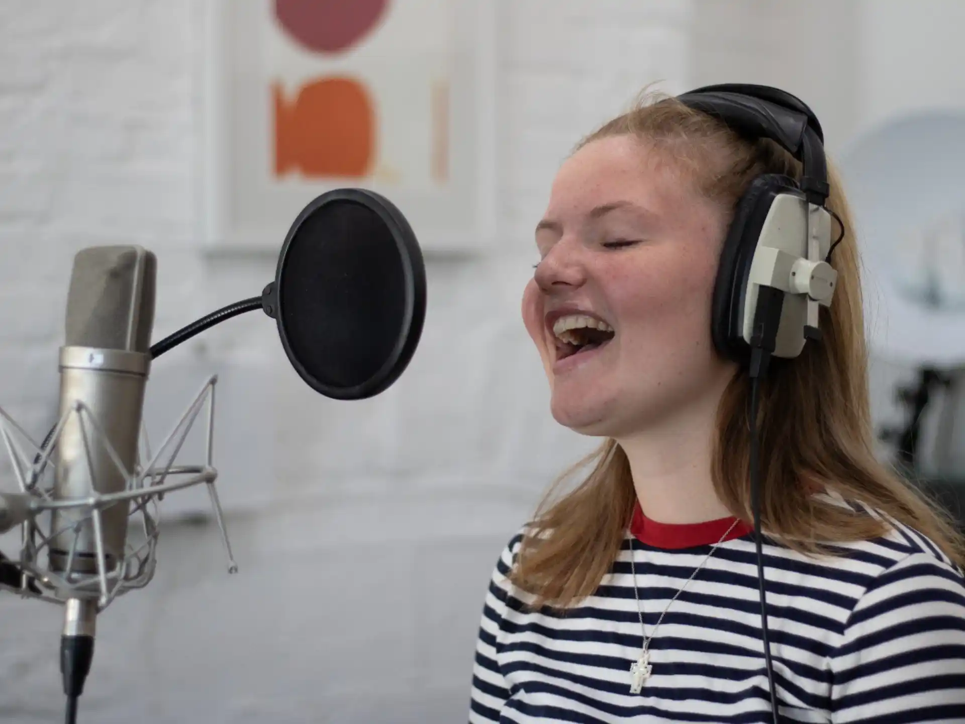 a woman wearing headphones