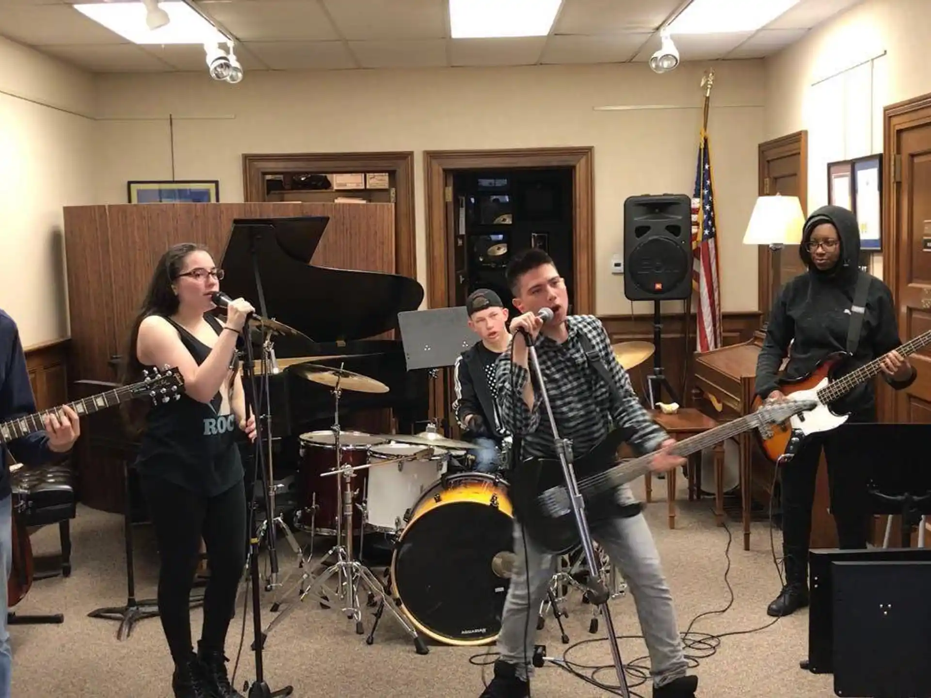 a group of people playing instruments