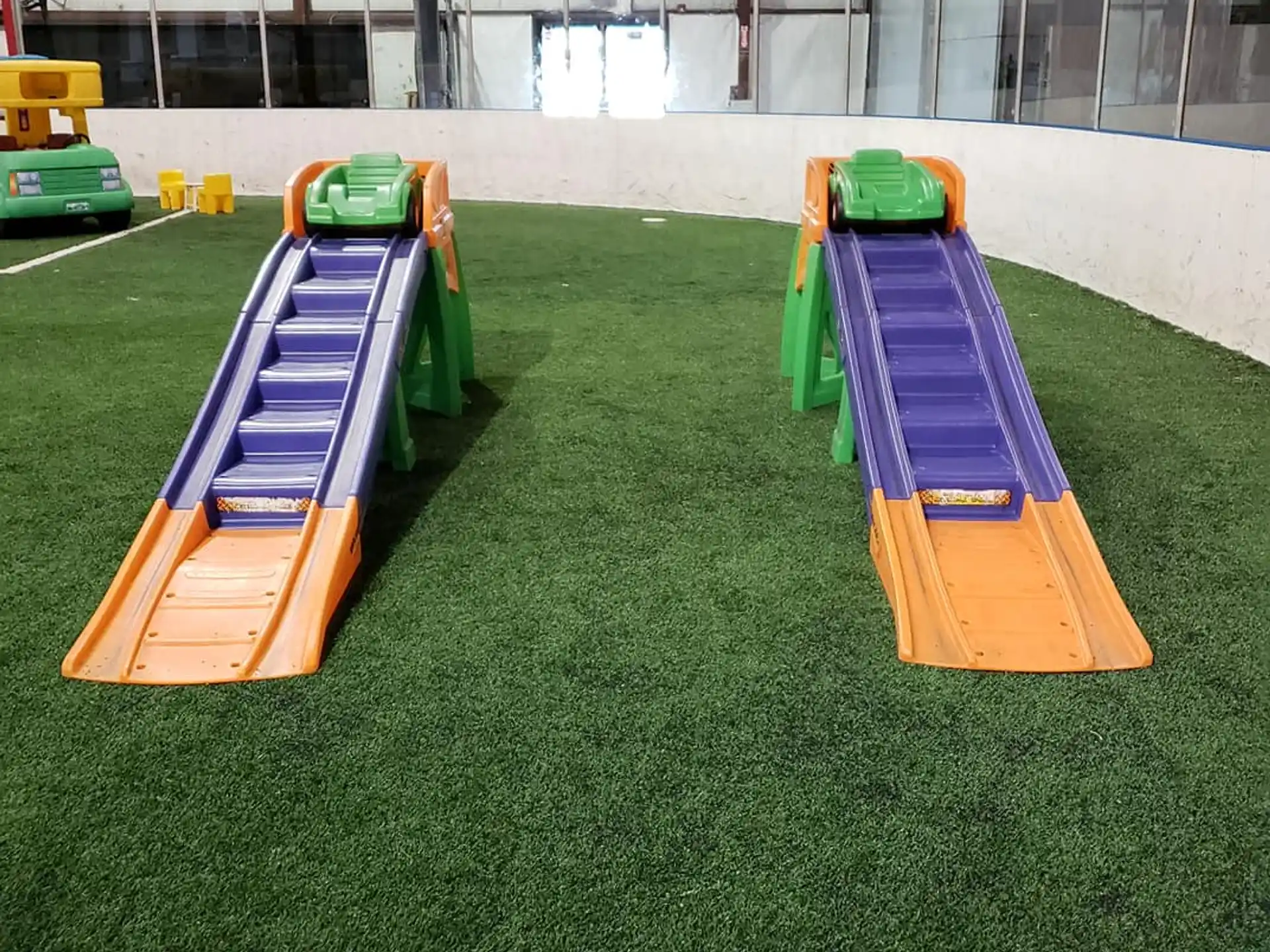 a group of colorful playground toys