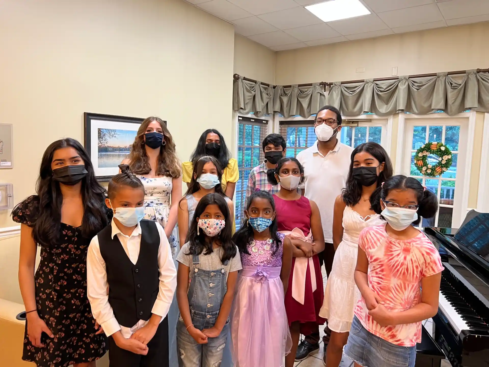 a group of people wearing masks