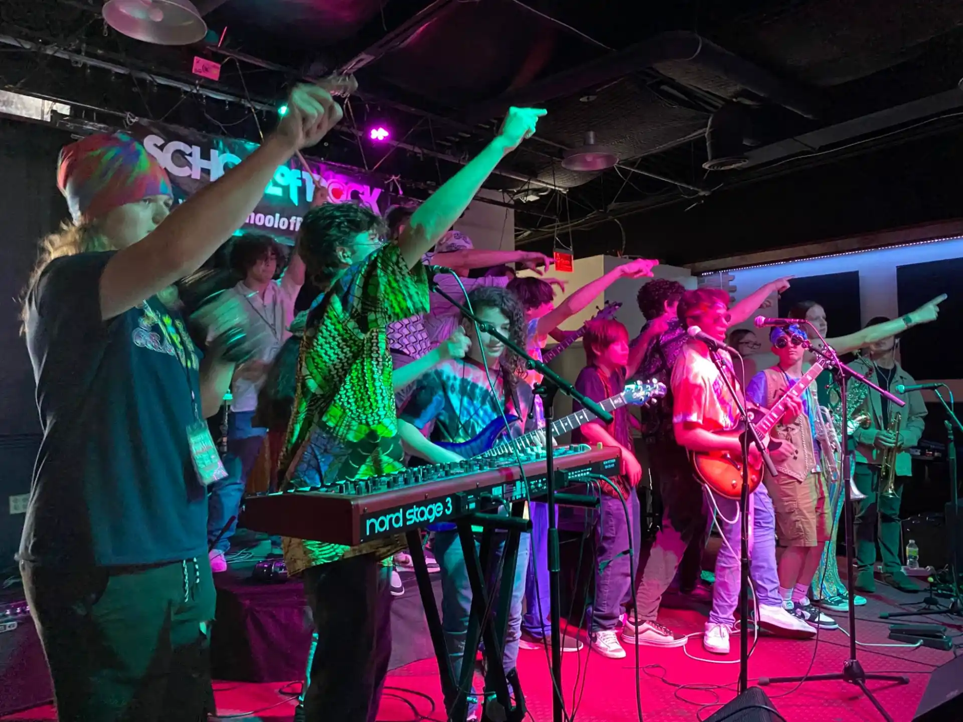 a band performing on stage