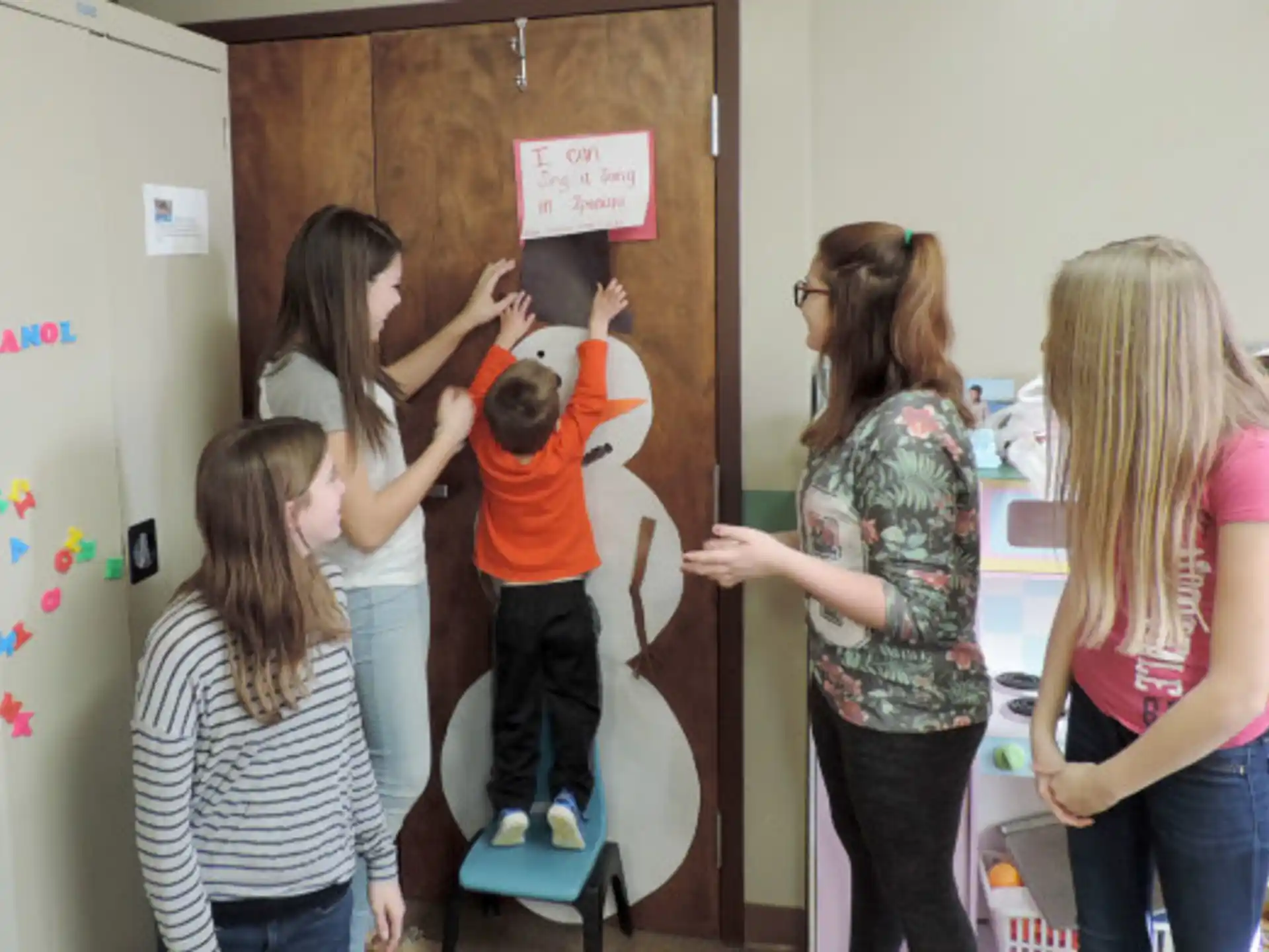 a group of people in a room