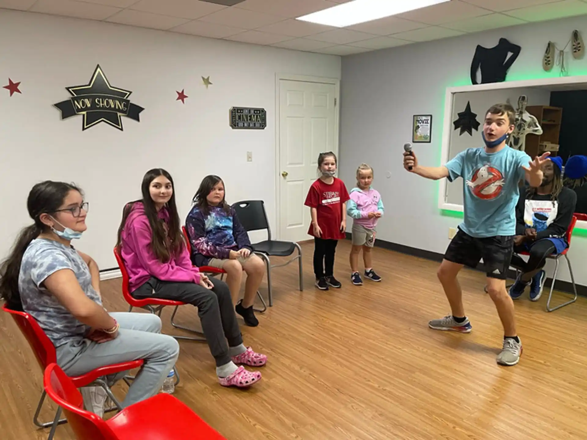 a group of people in a room