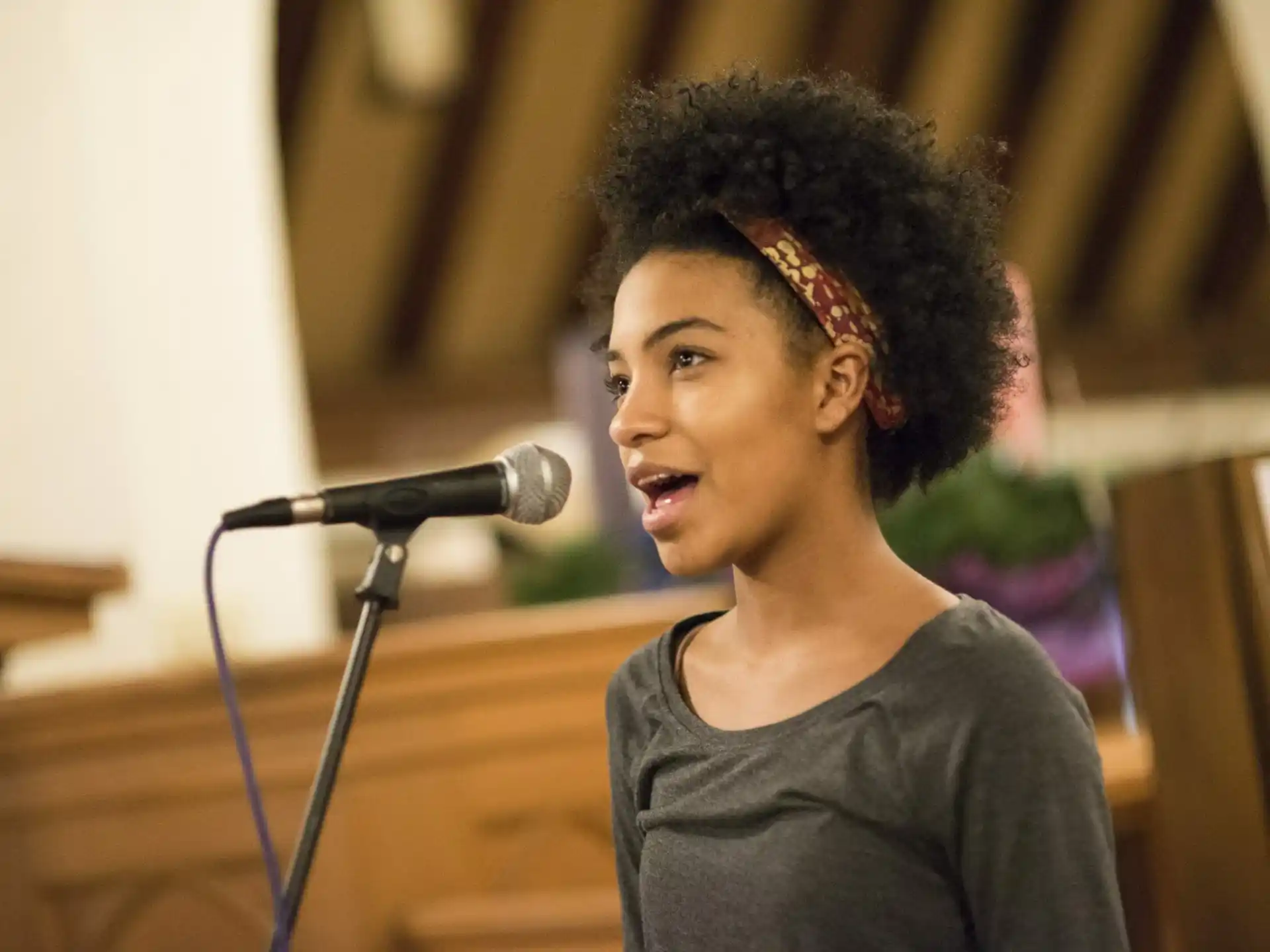 a person speaking into a microphone