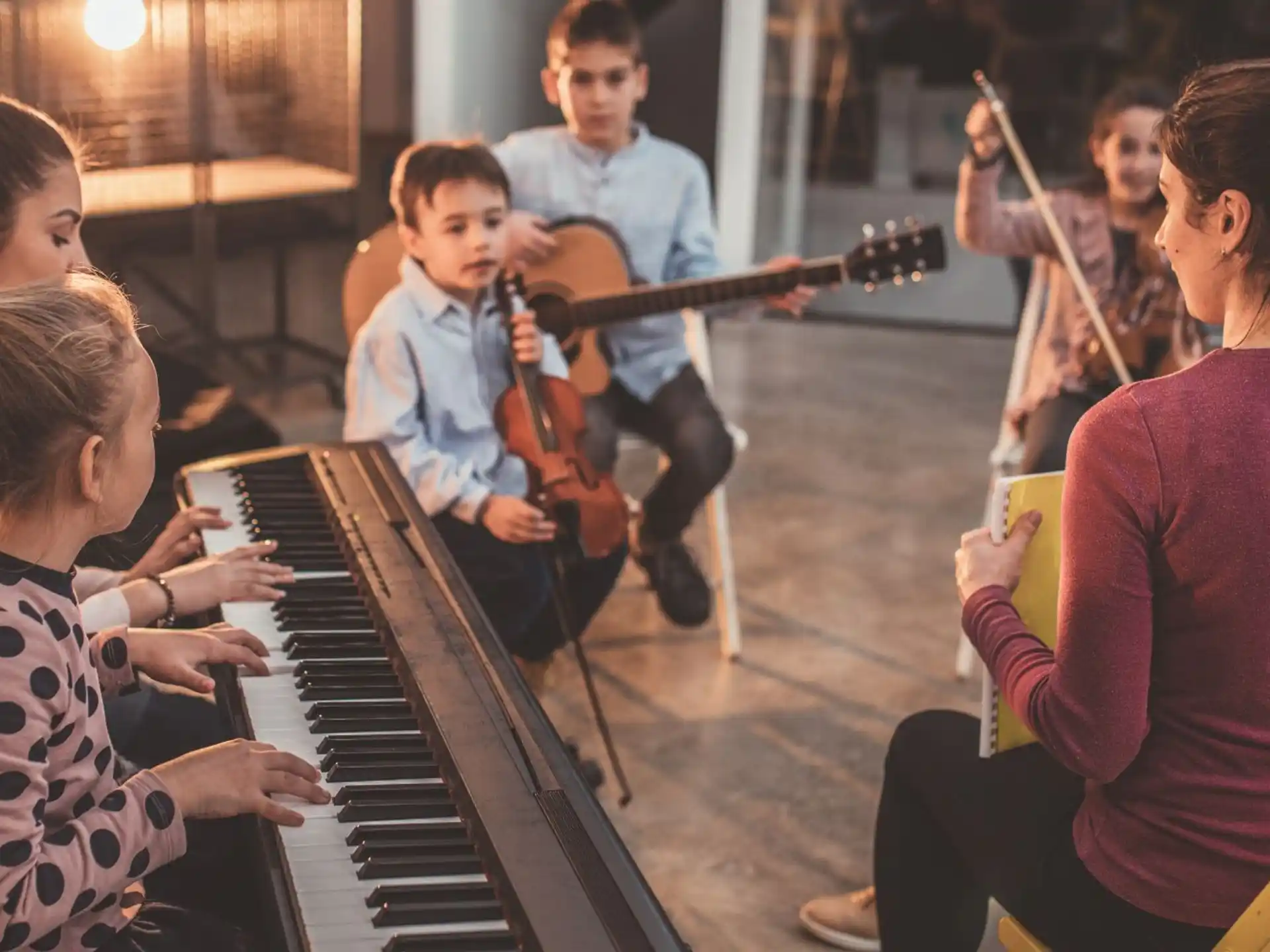 a group of people playing instruments