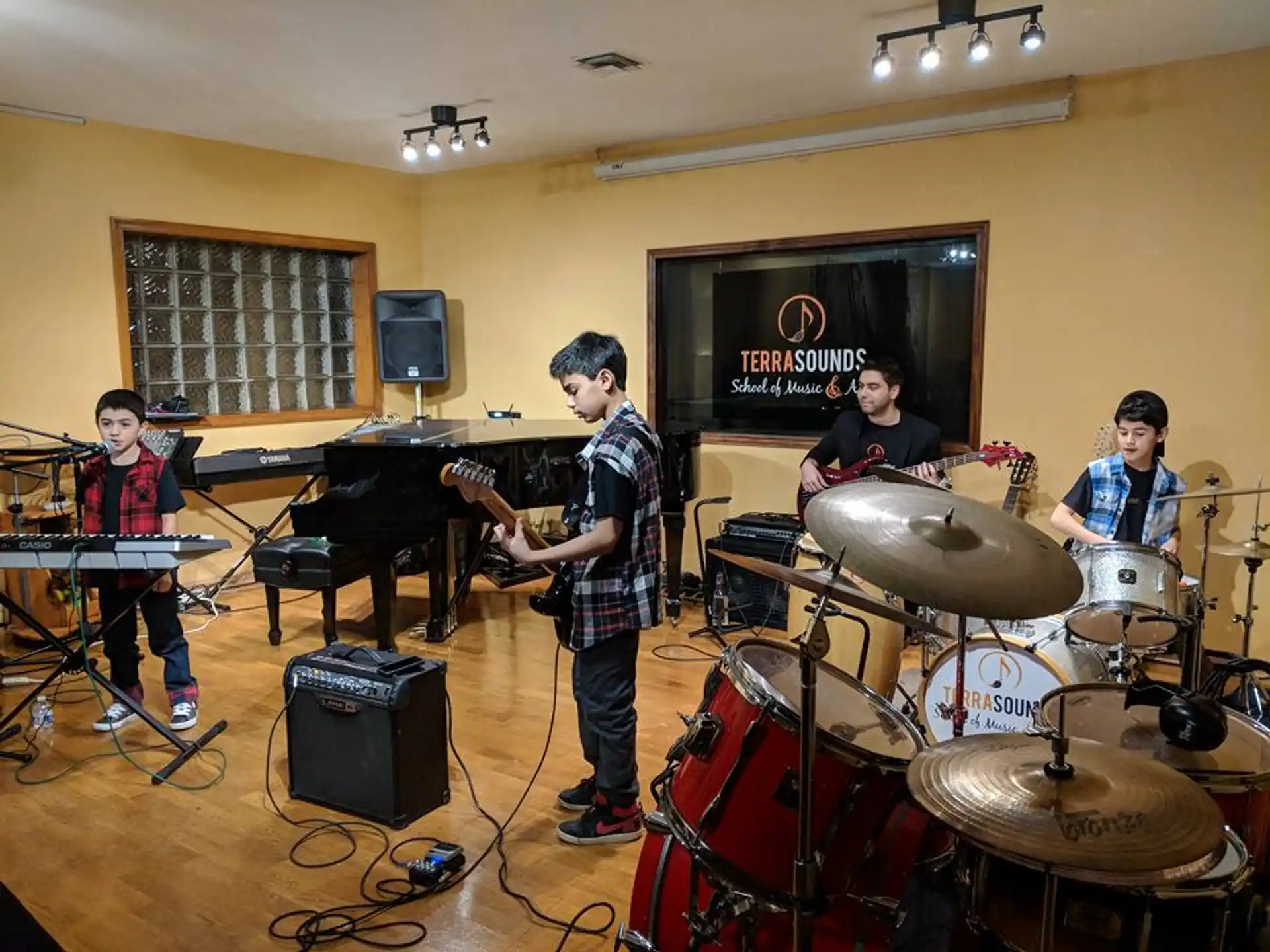 a group of people playing instruments
