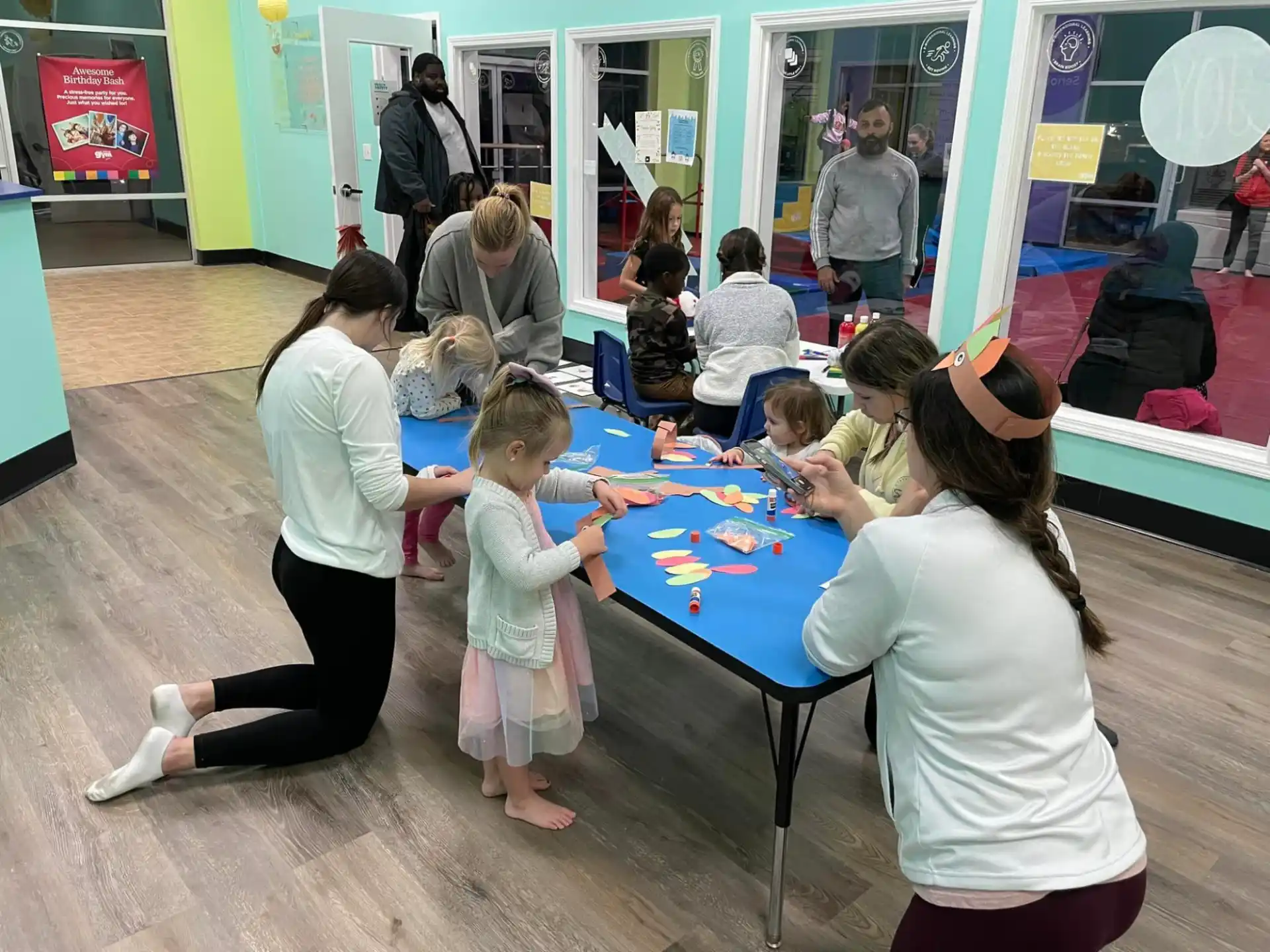 a group of people in a room