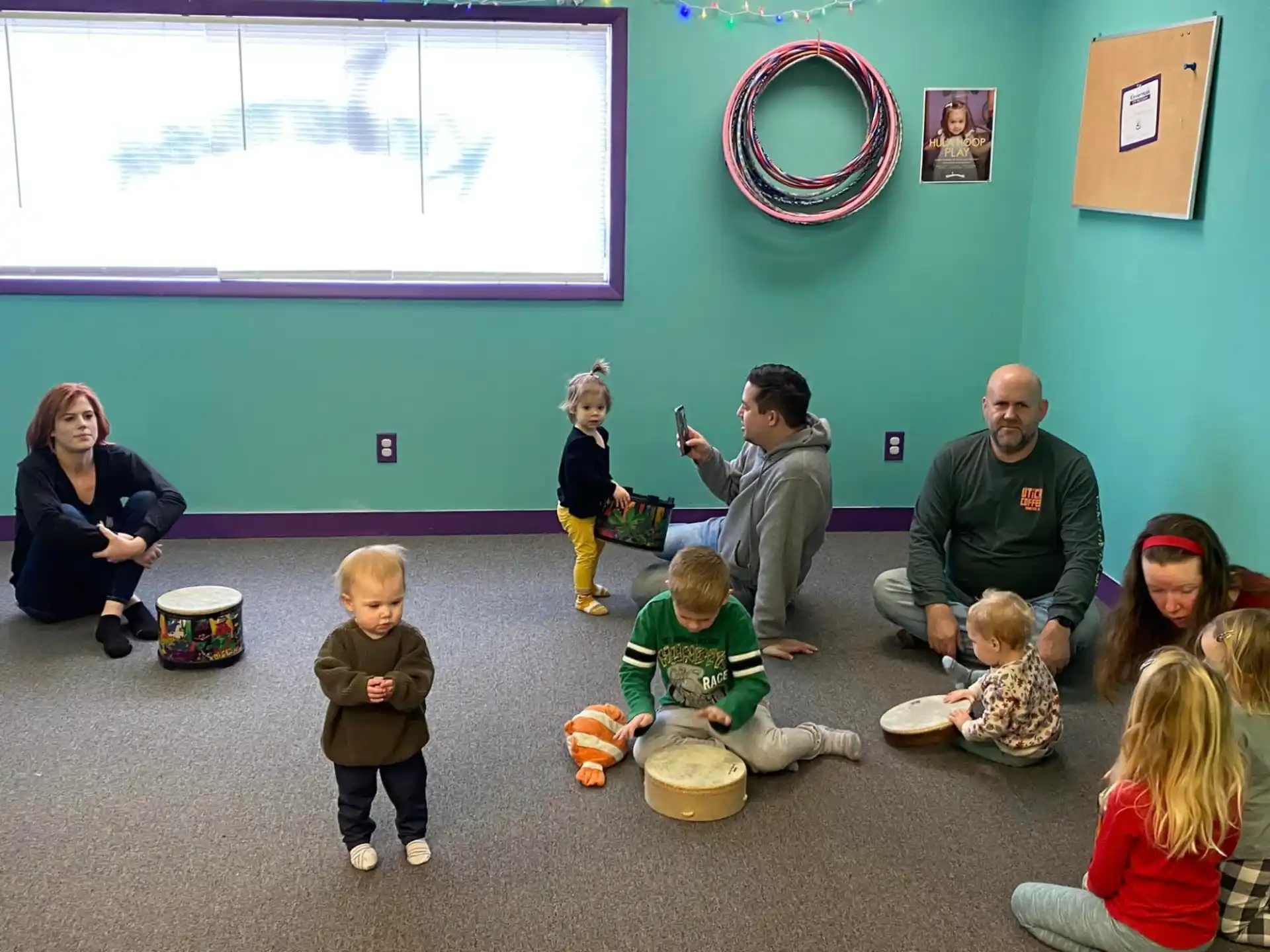 a group of people sitting in a room