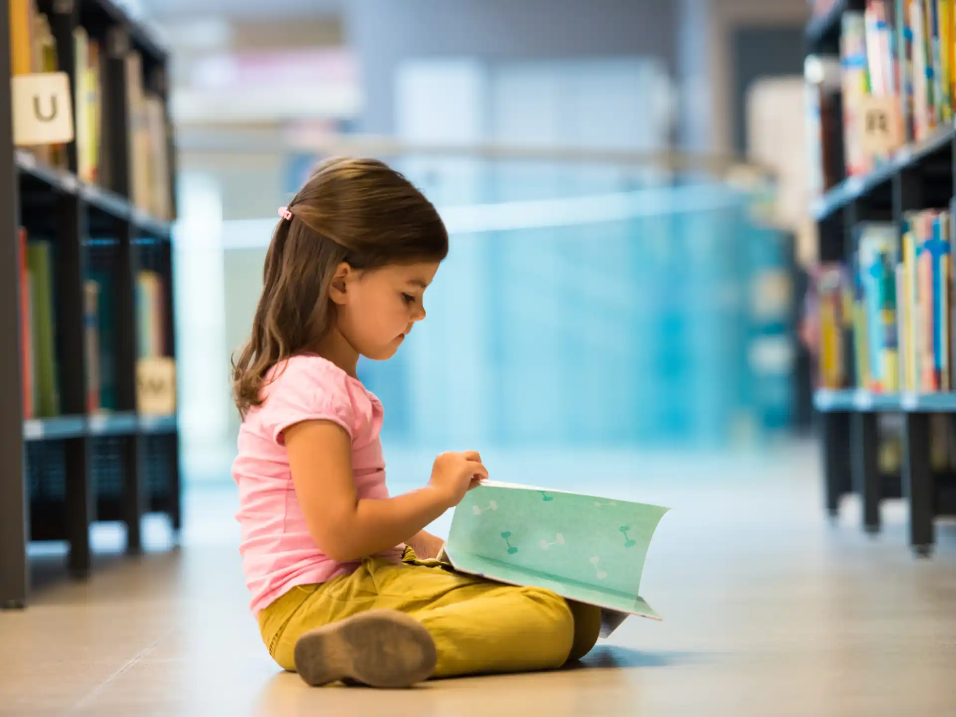 a young girl reading a book