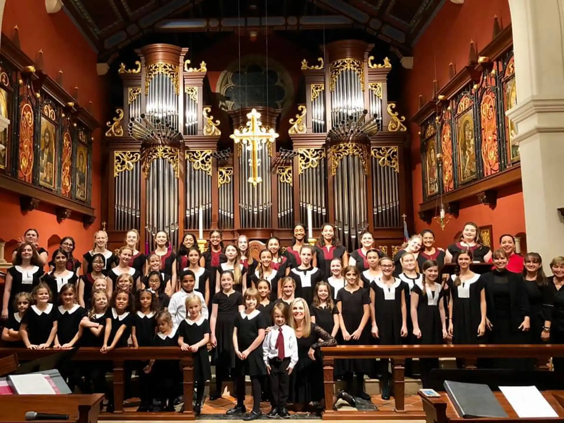 a group of people in a church