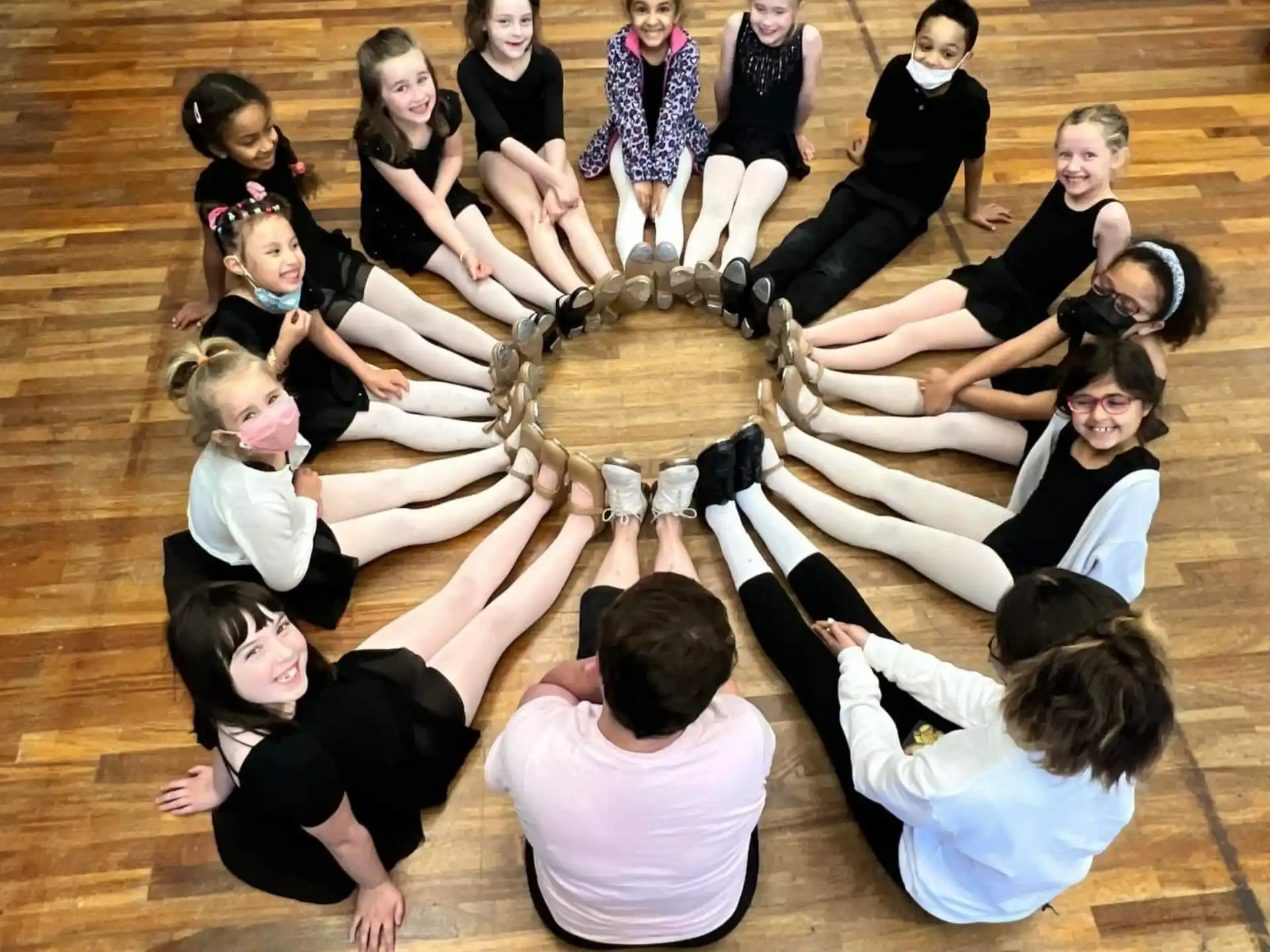 a group of people sitting on the floor