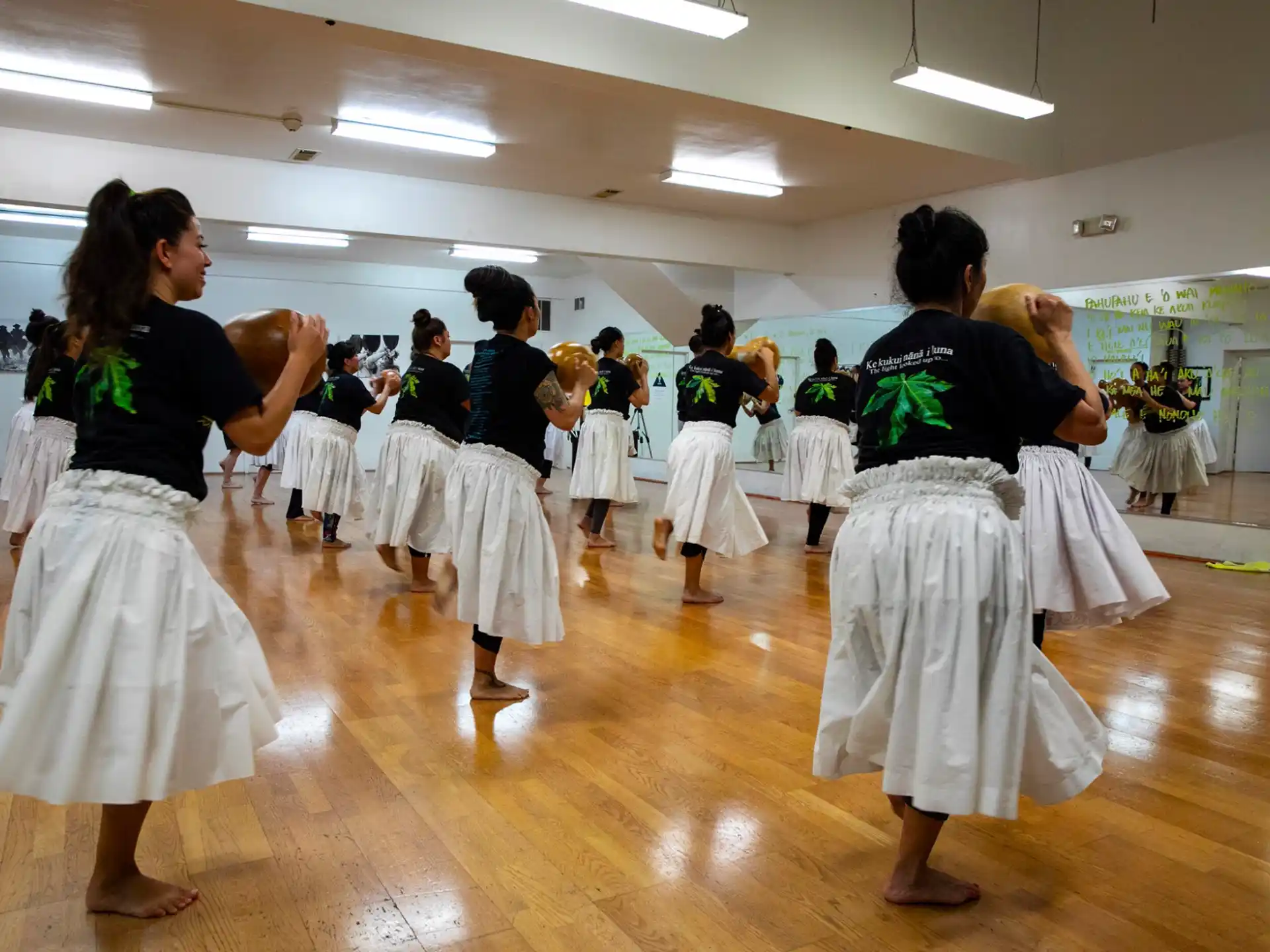 a group of people dancing in a room