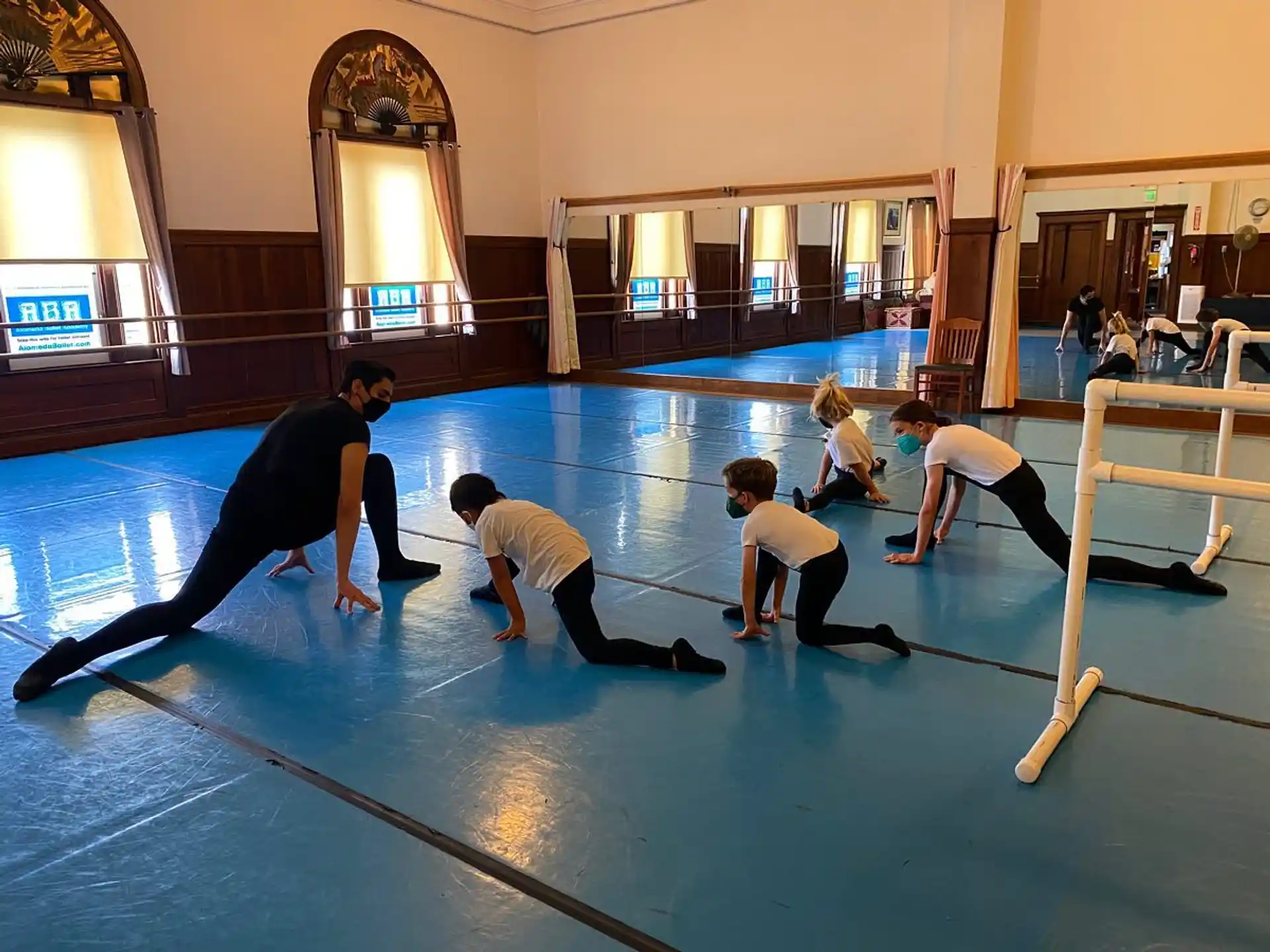 a group of people exercising