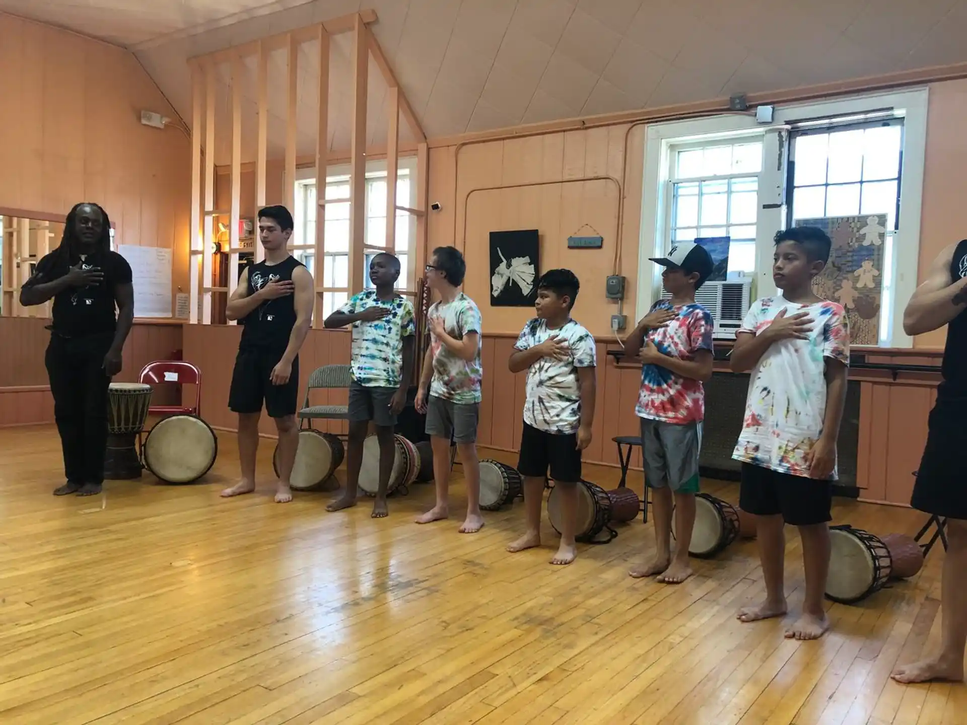 a group of people in a room