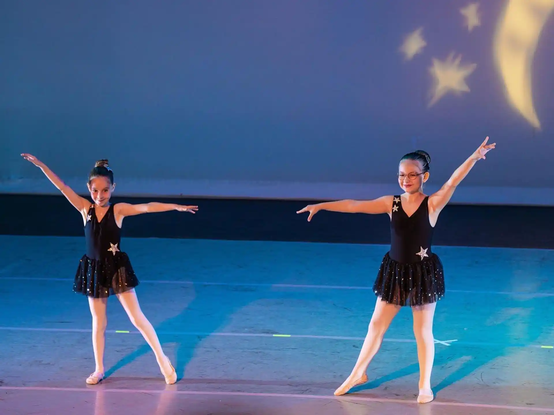 two women dancing on a stage