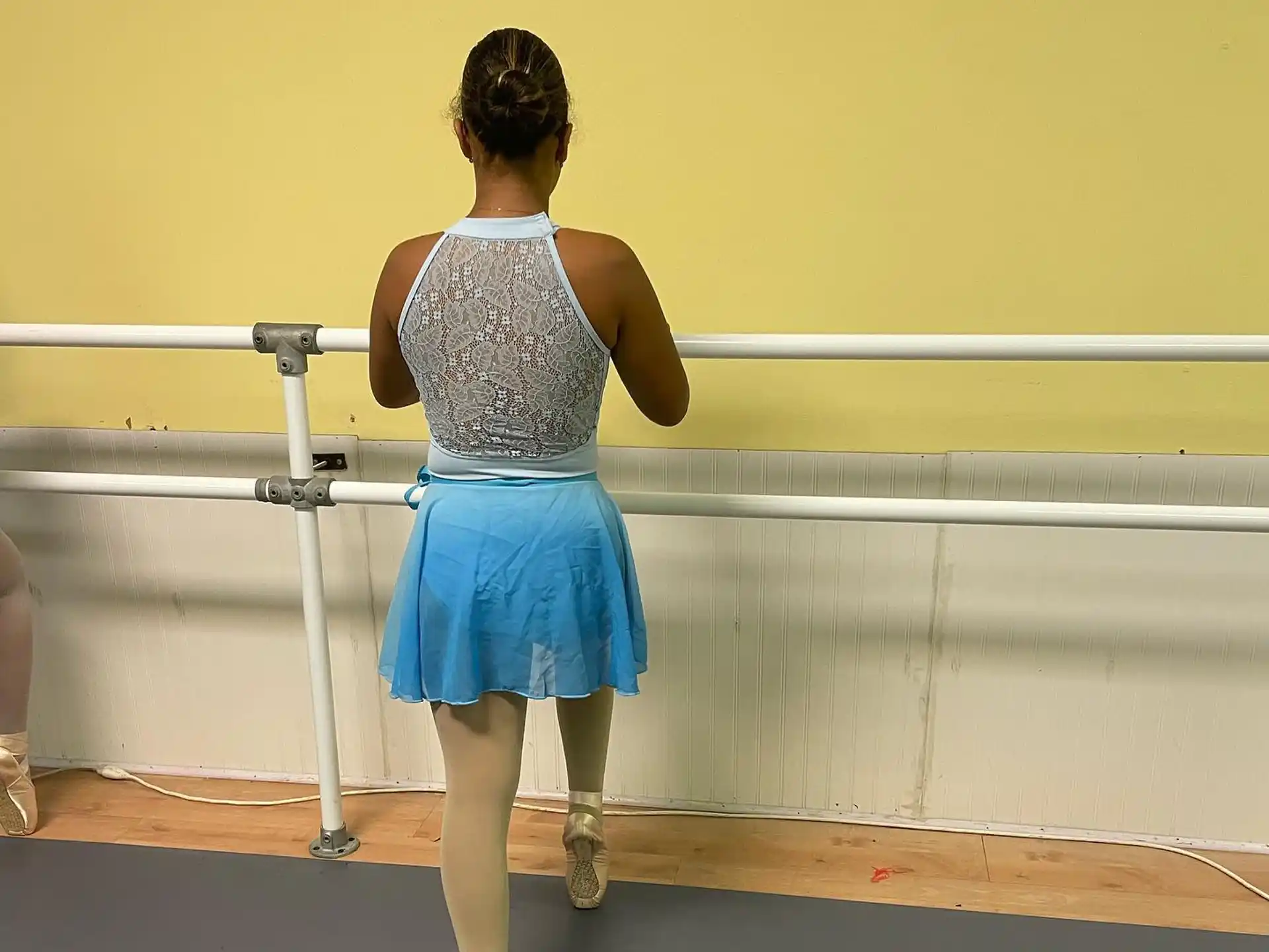 a woman in a blue dress