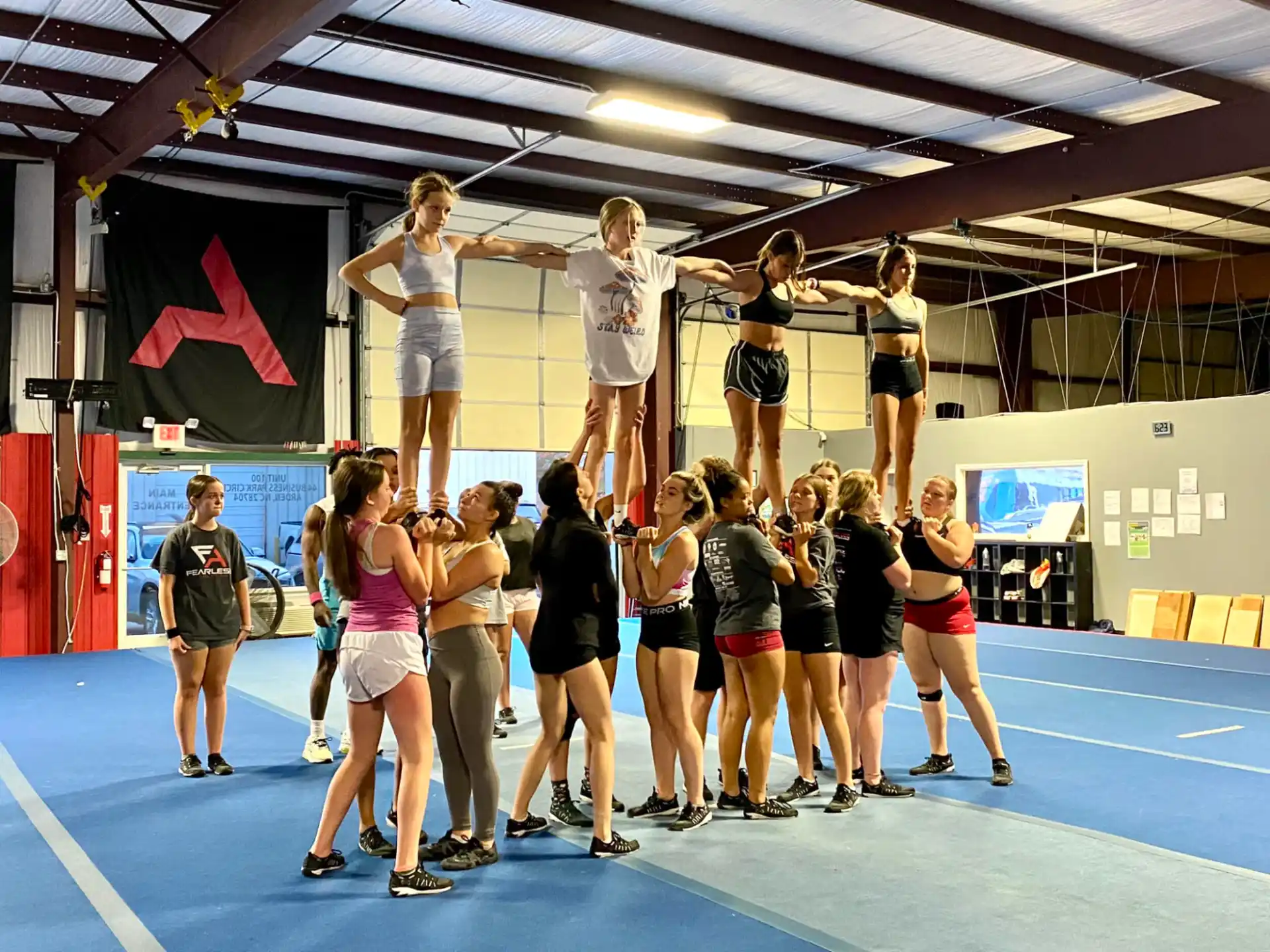 a group of women in a gym