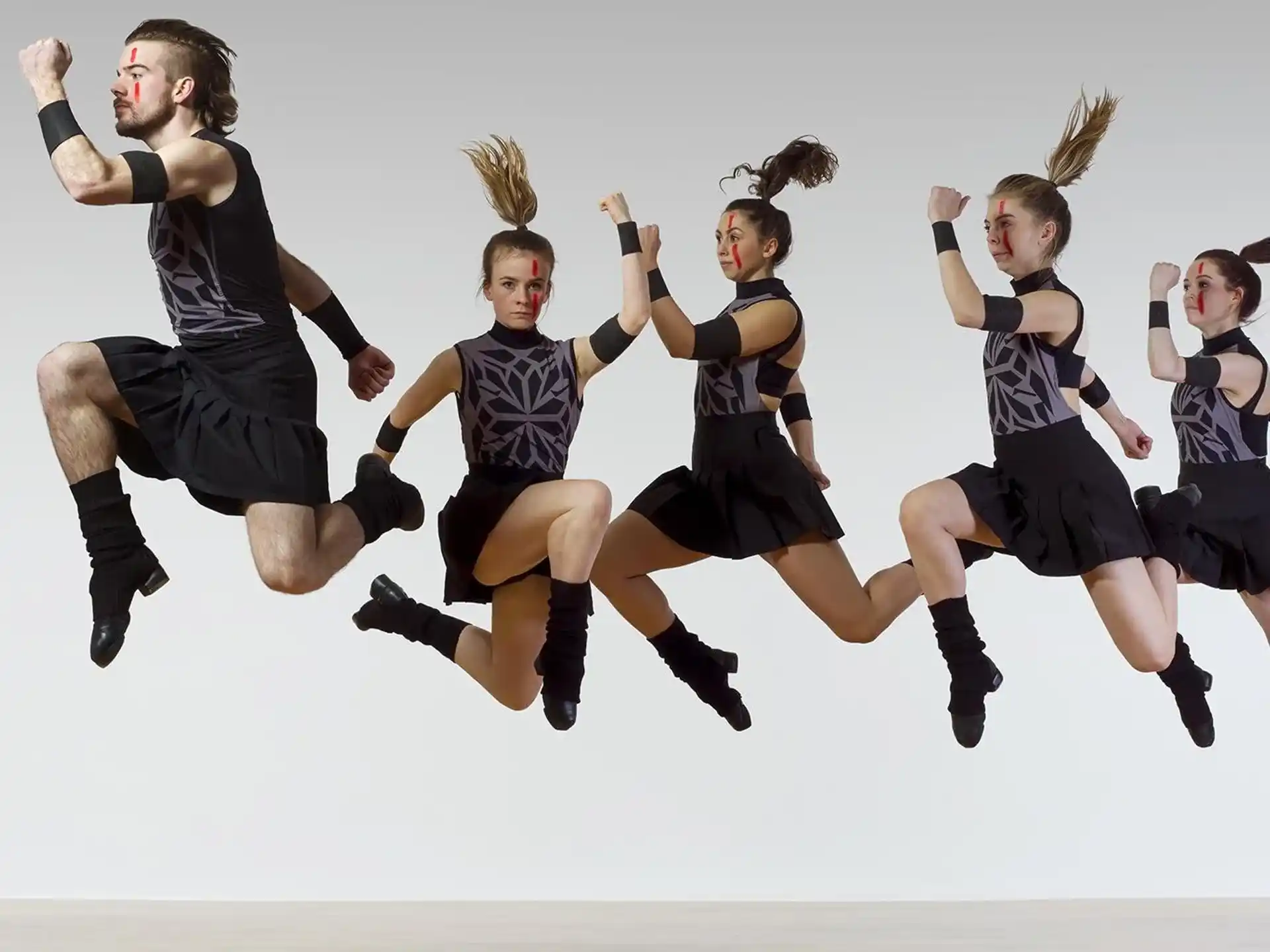 a group of people jumping