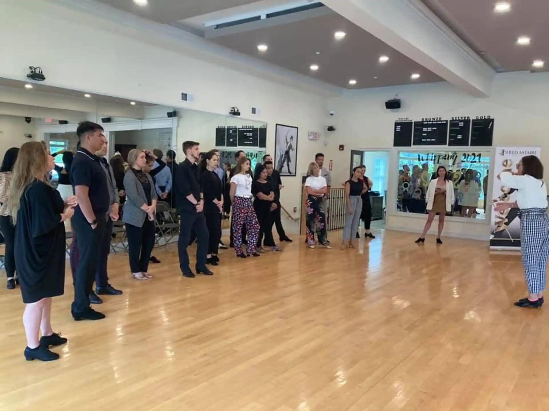 a group of people in a room