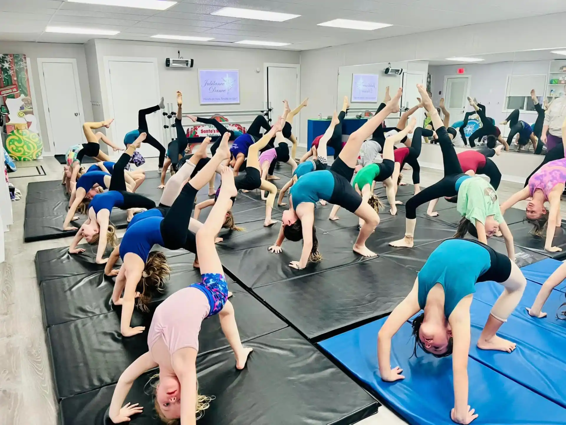 a group of people doing yoga