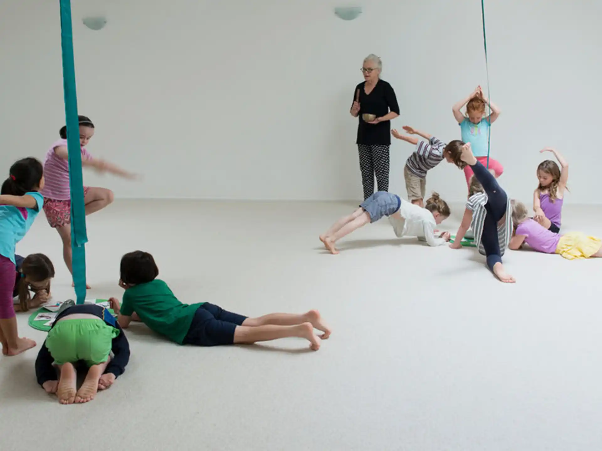 a group of people doing yoga