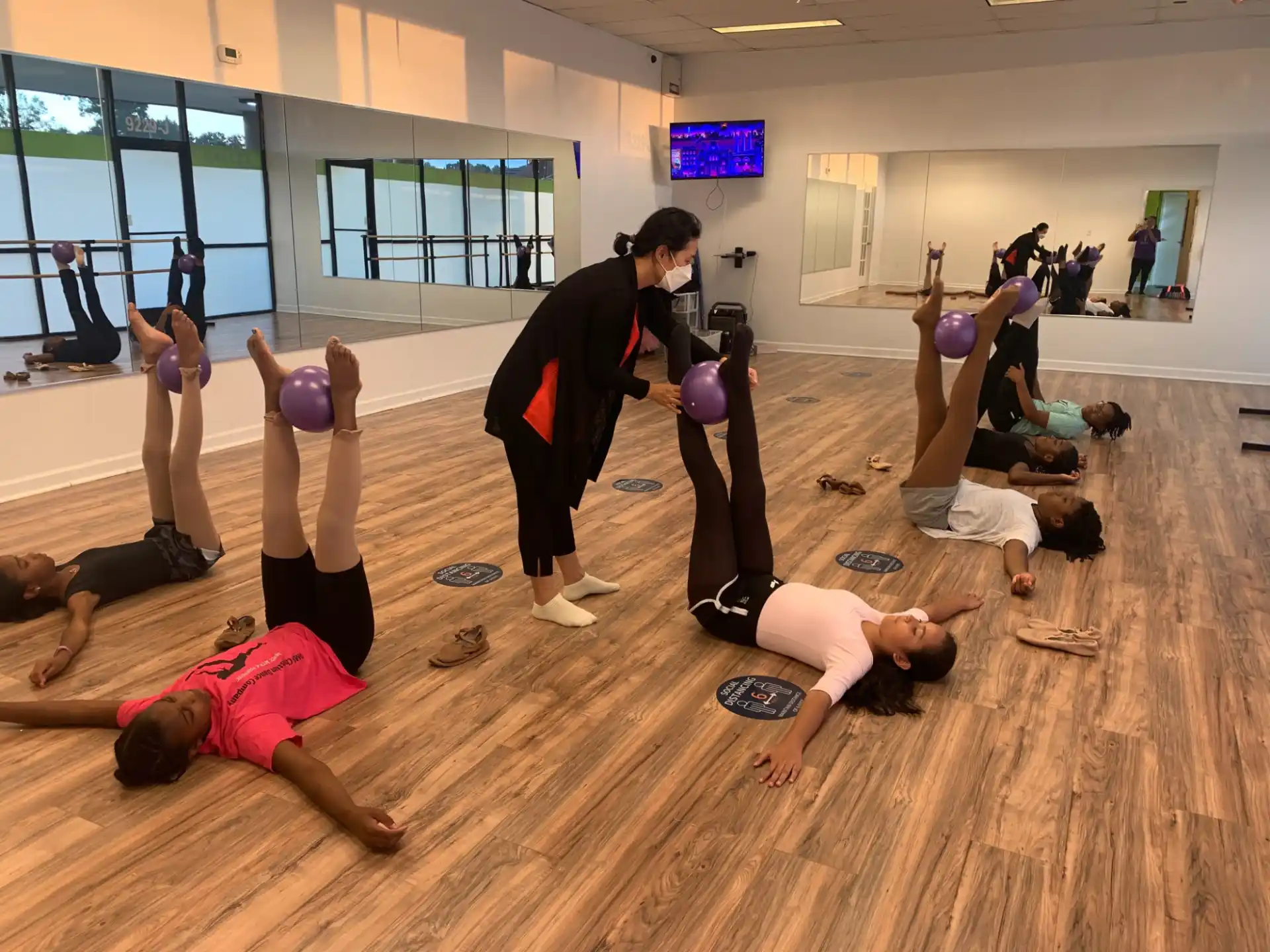 a group of people exercising