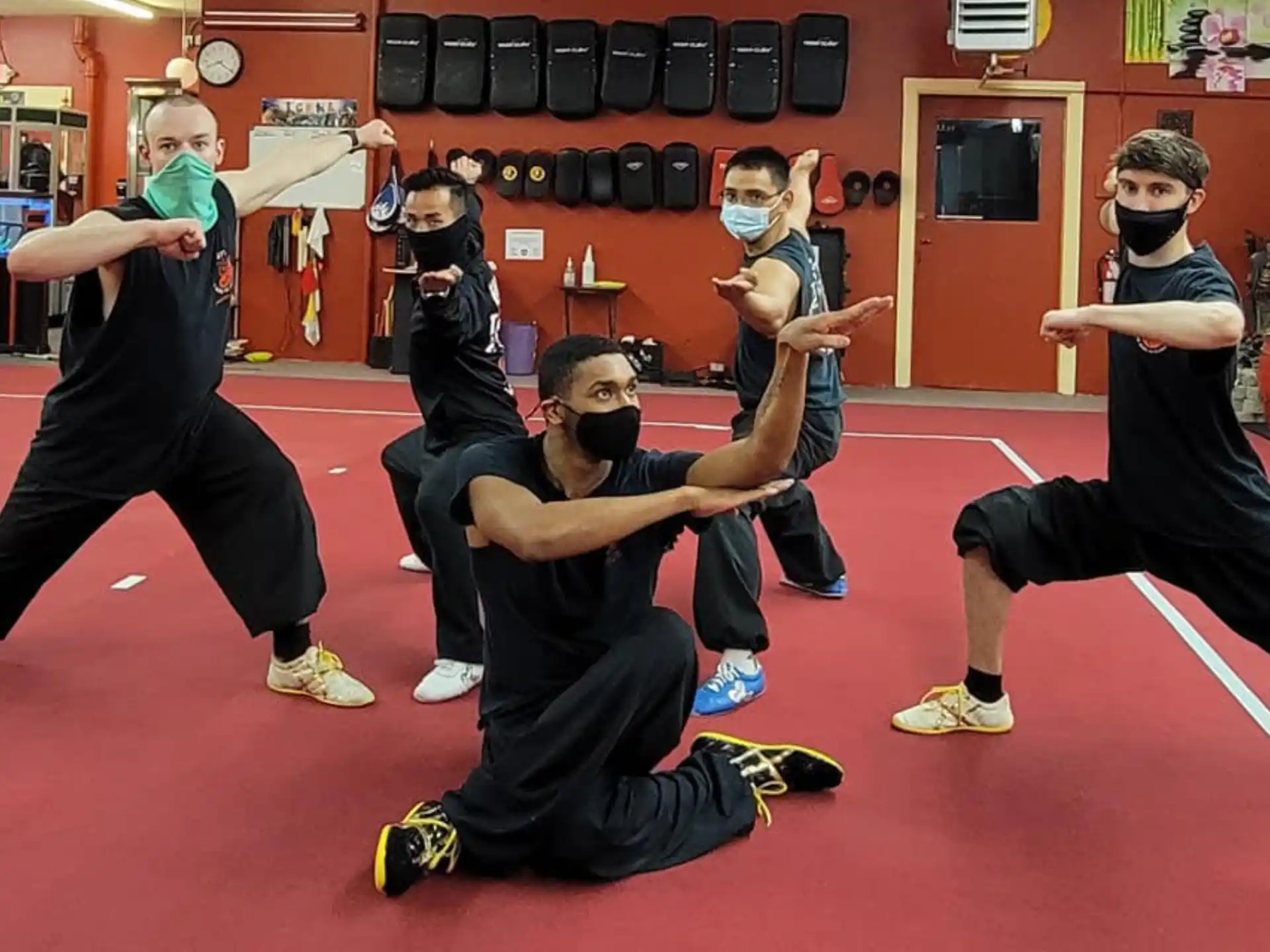 a group of people exercising
