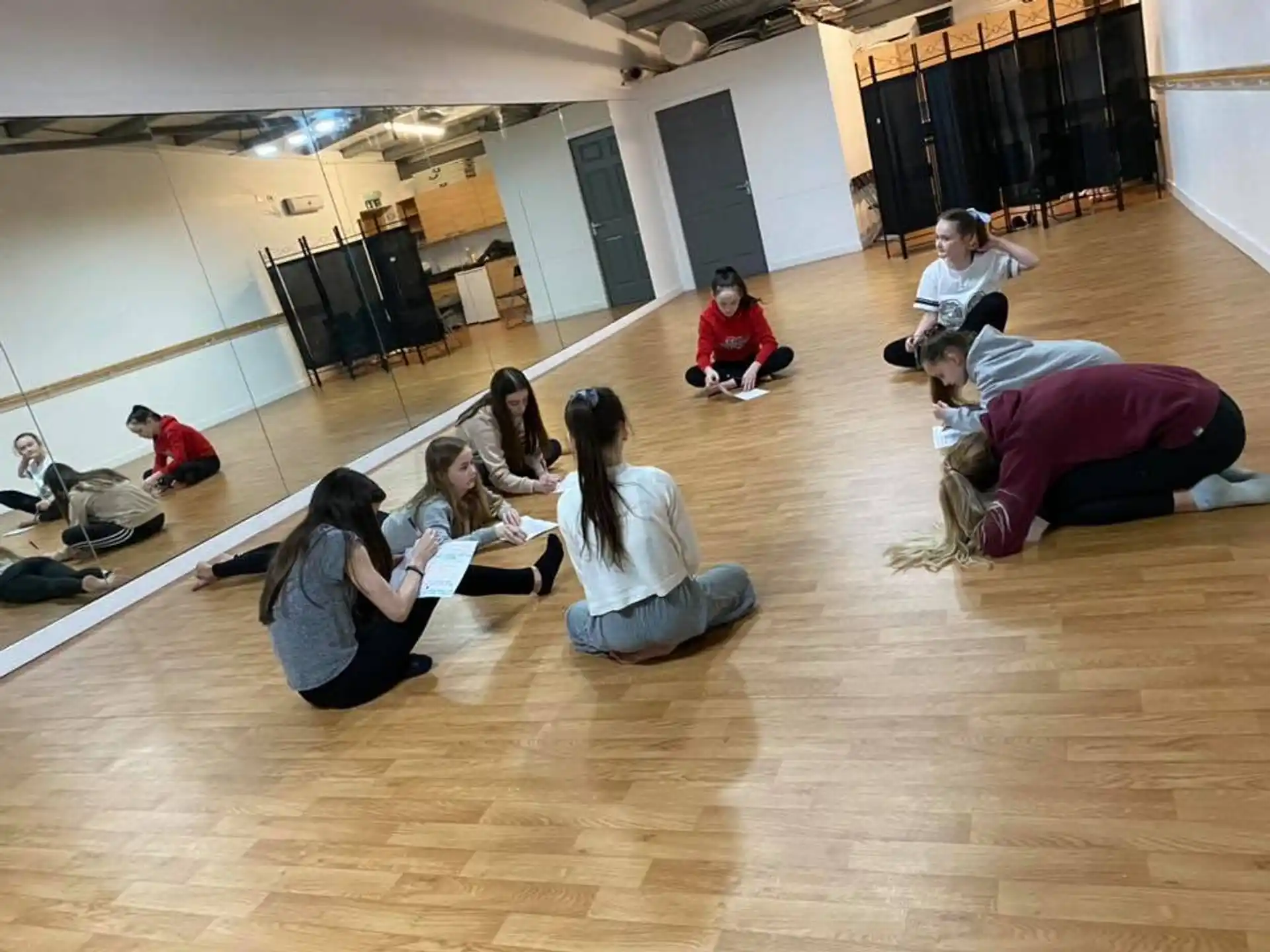 a group of people sitting on the floor