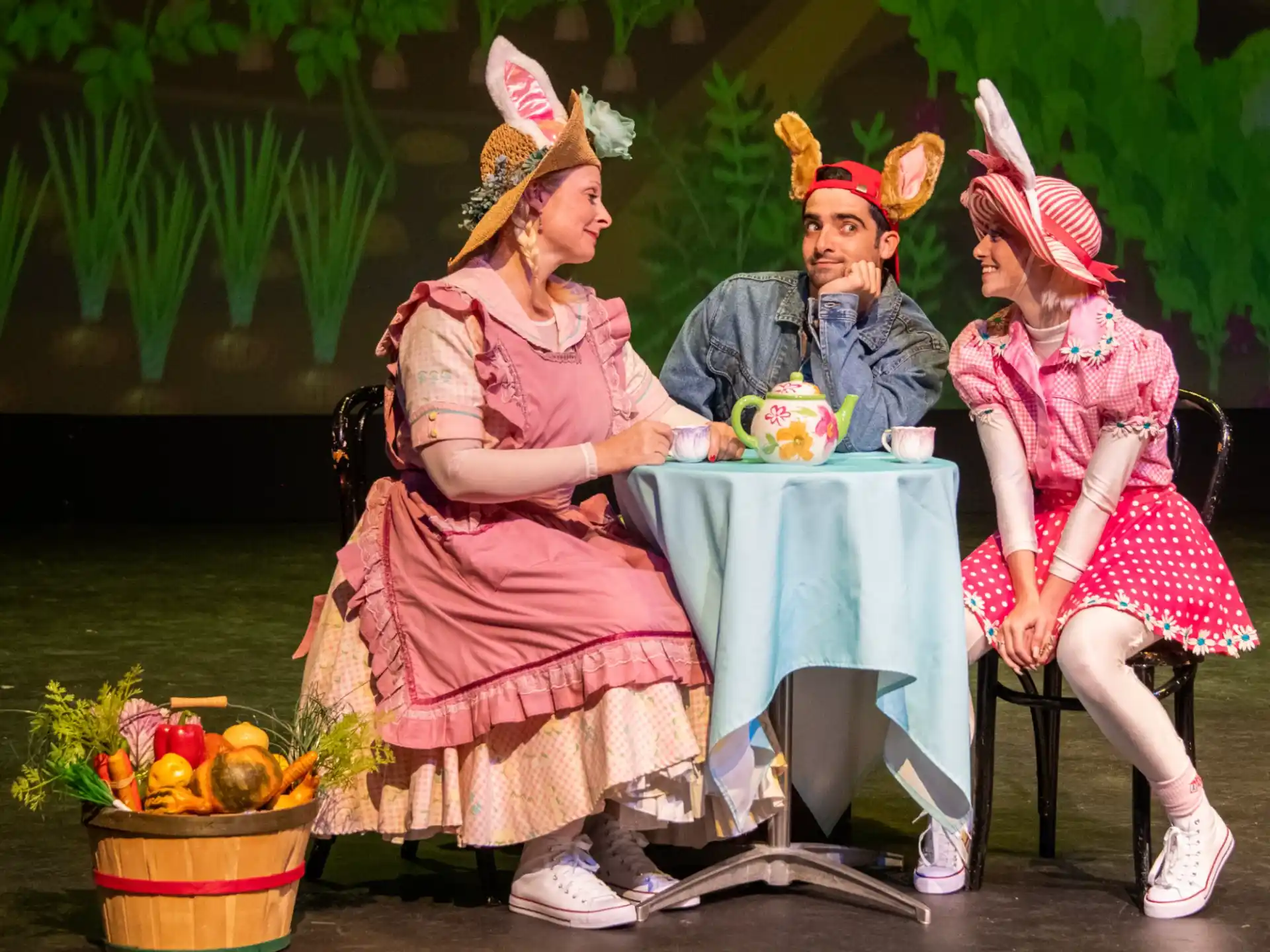 a group of women sitting at a table with food