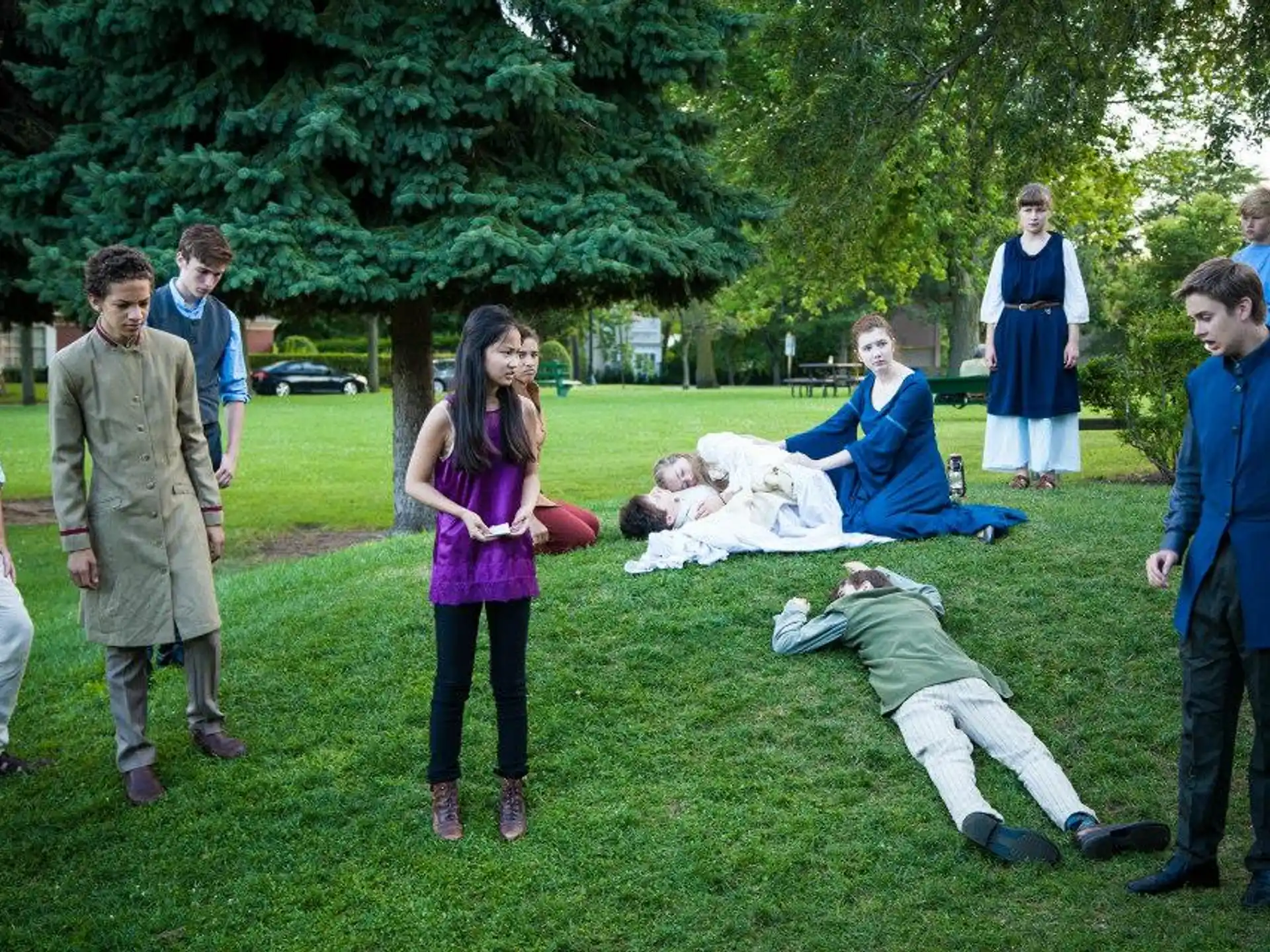 a group of people in a park