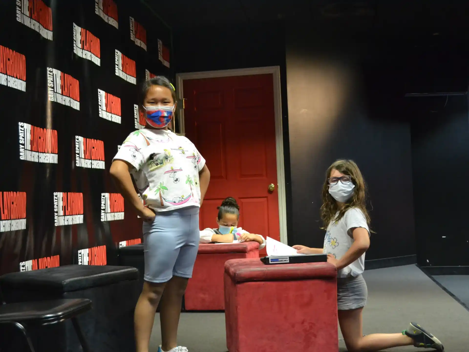 a group of people wearing masks