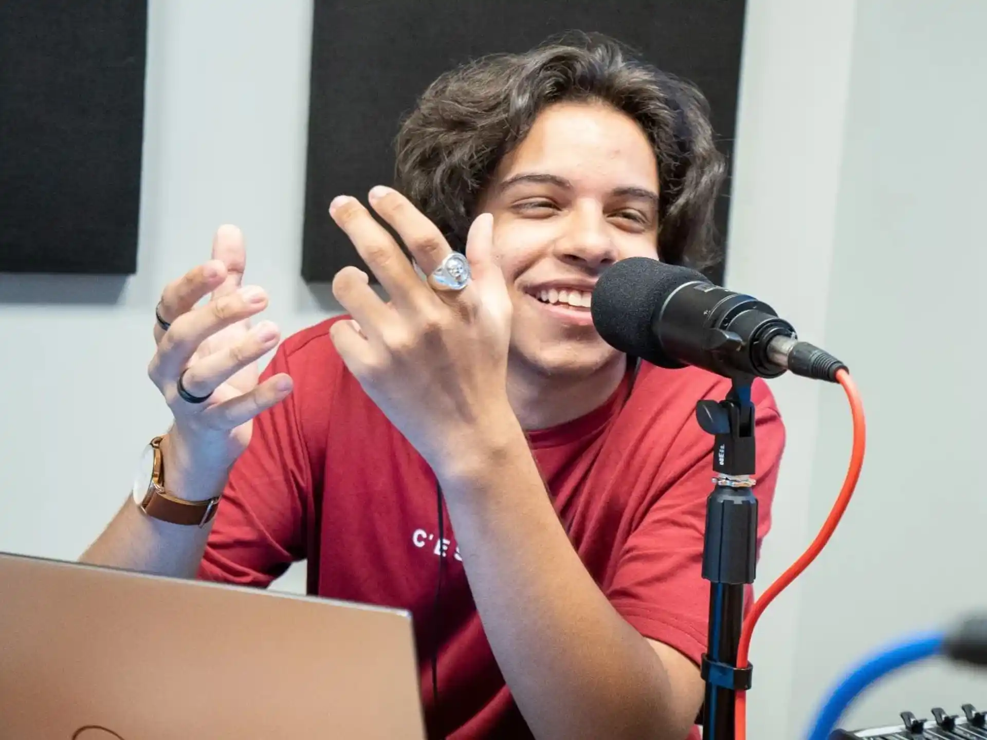 a person holding a microphone