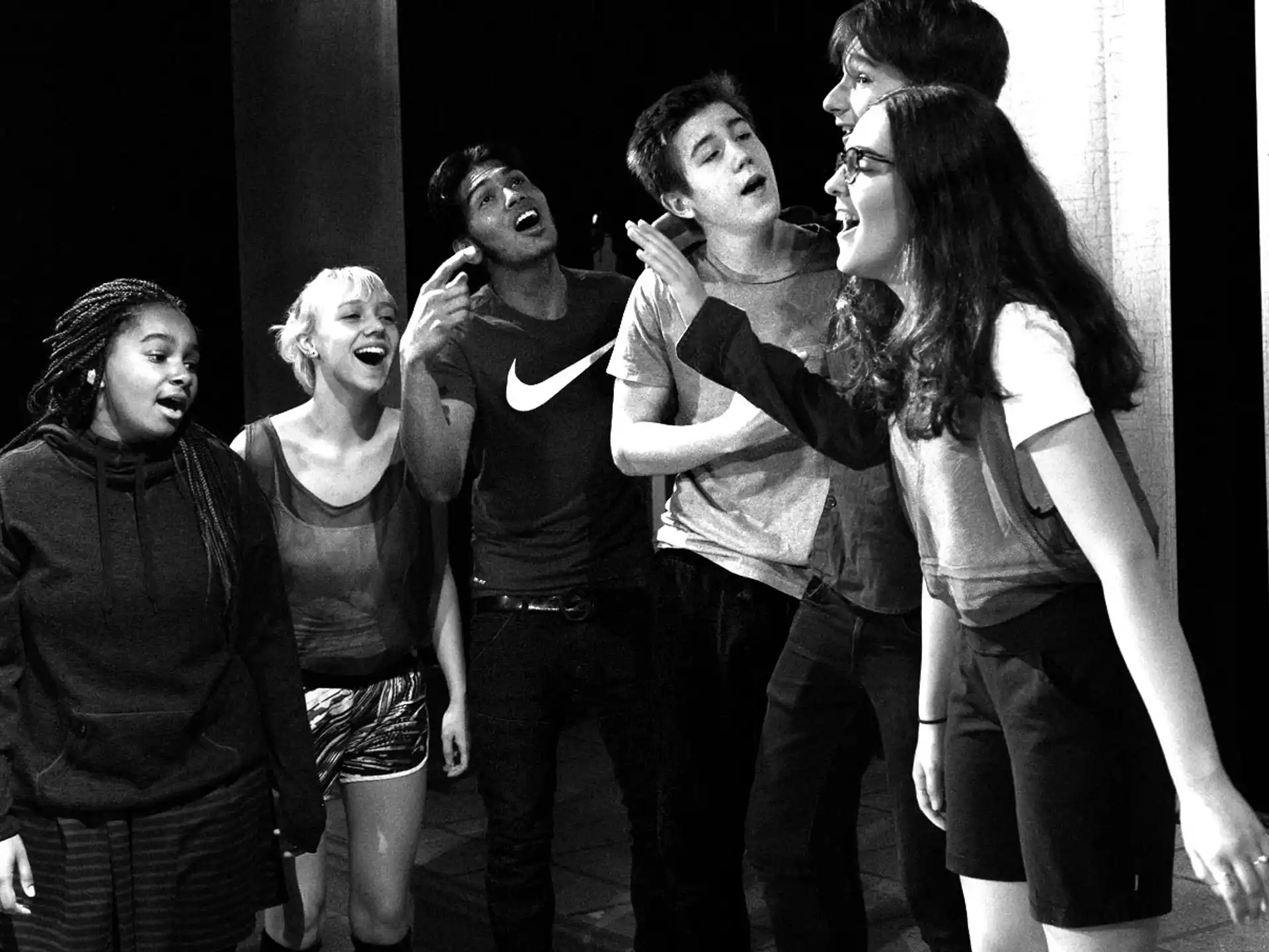 a group of people singing