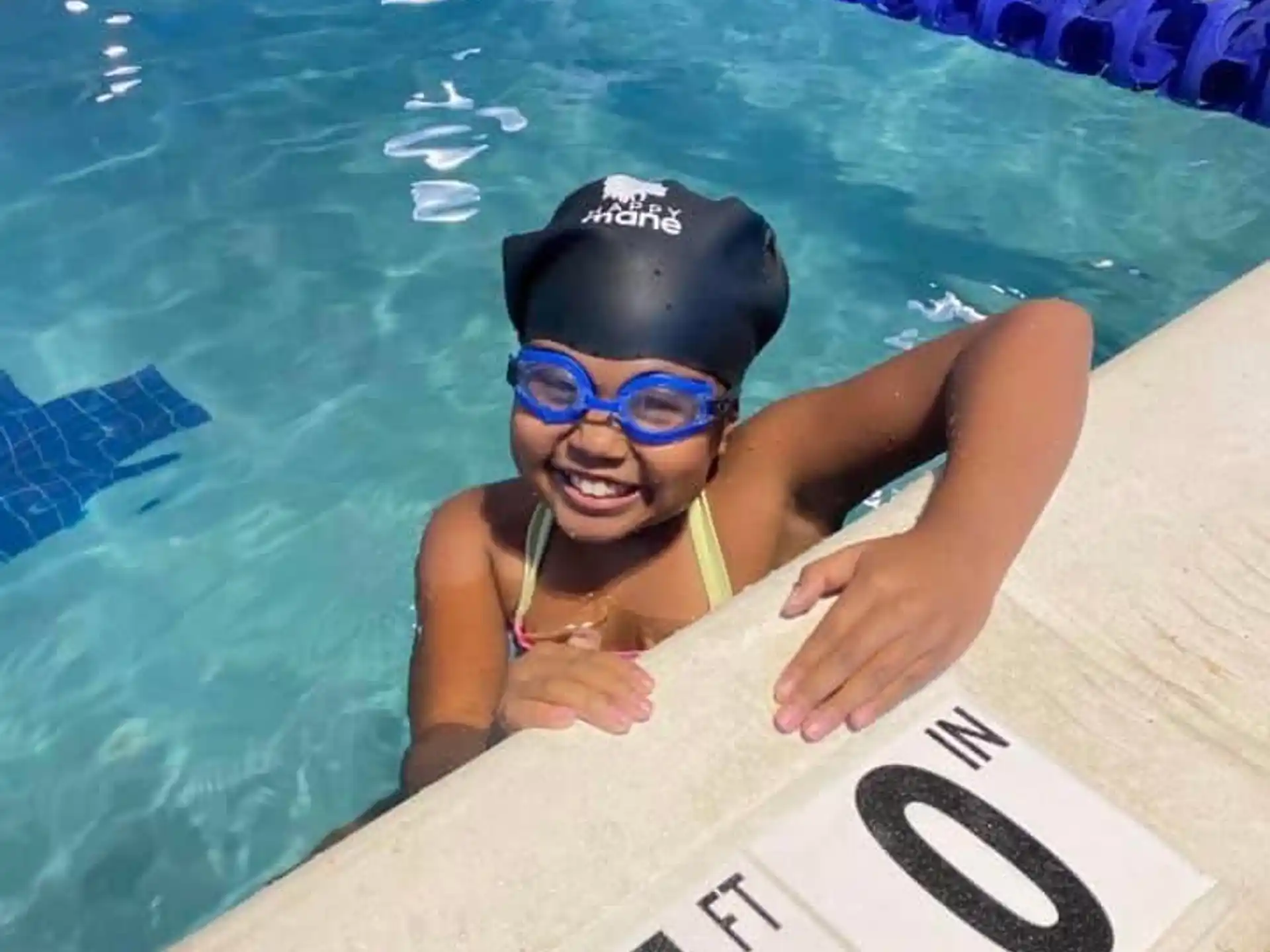 a woman in a pool