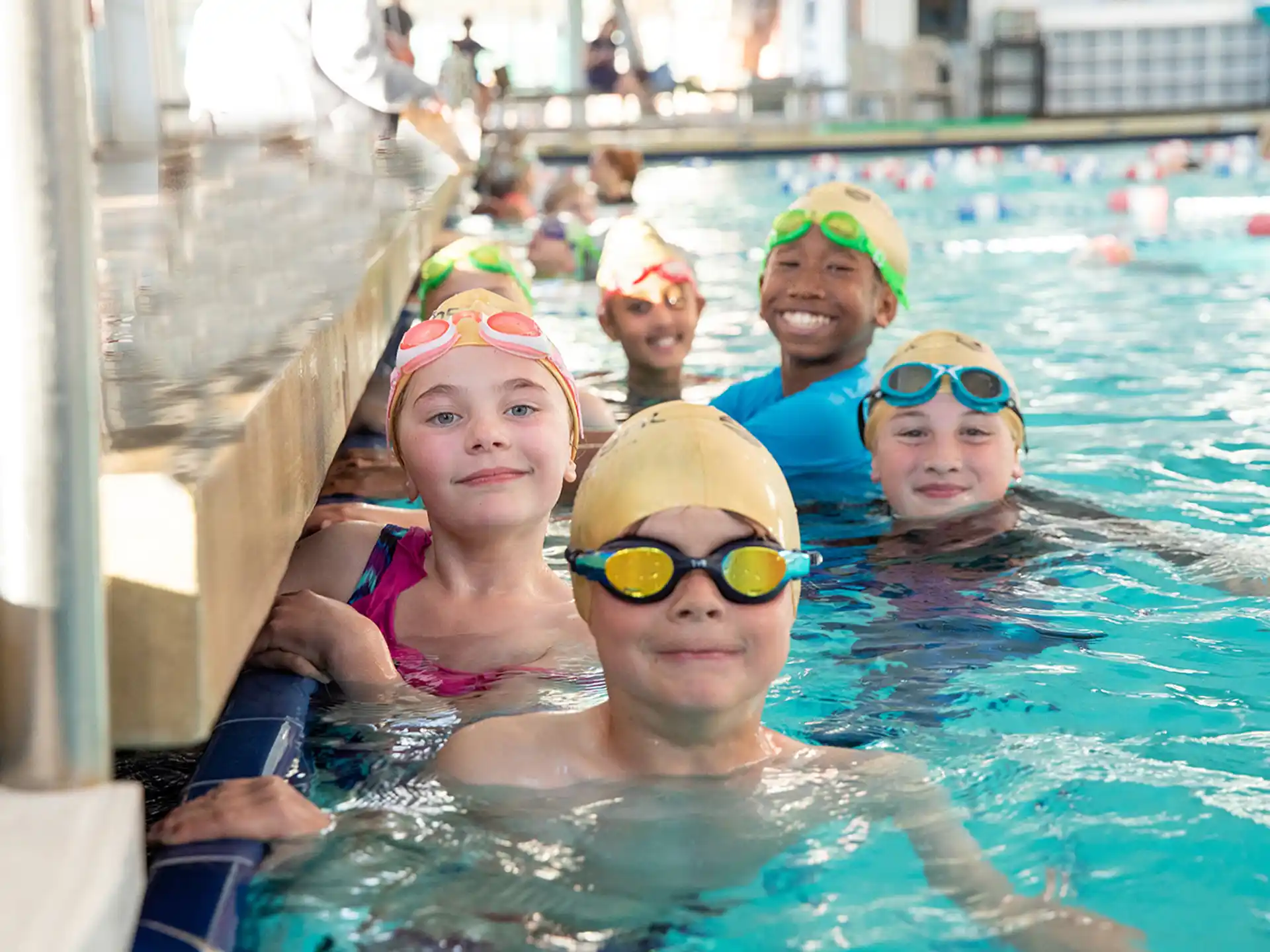 a group of people in a pool