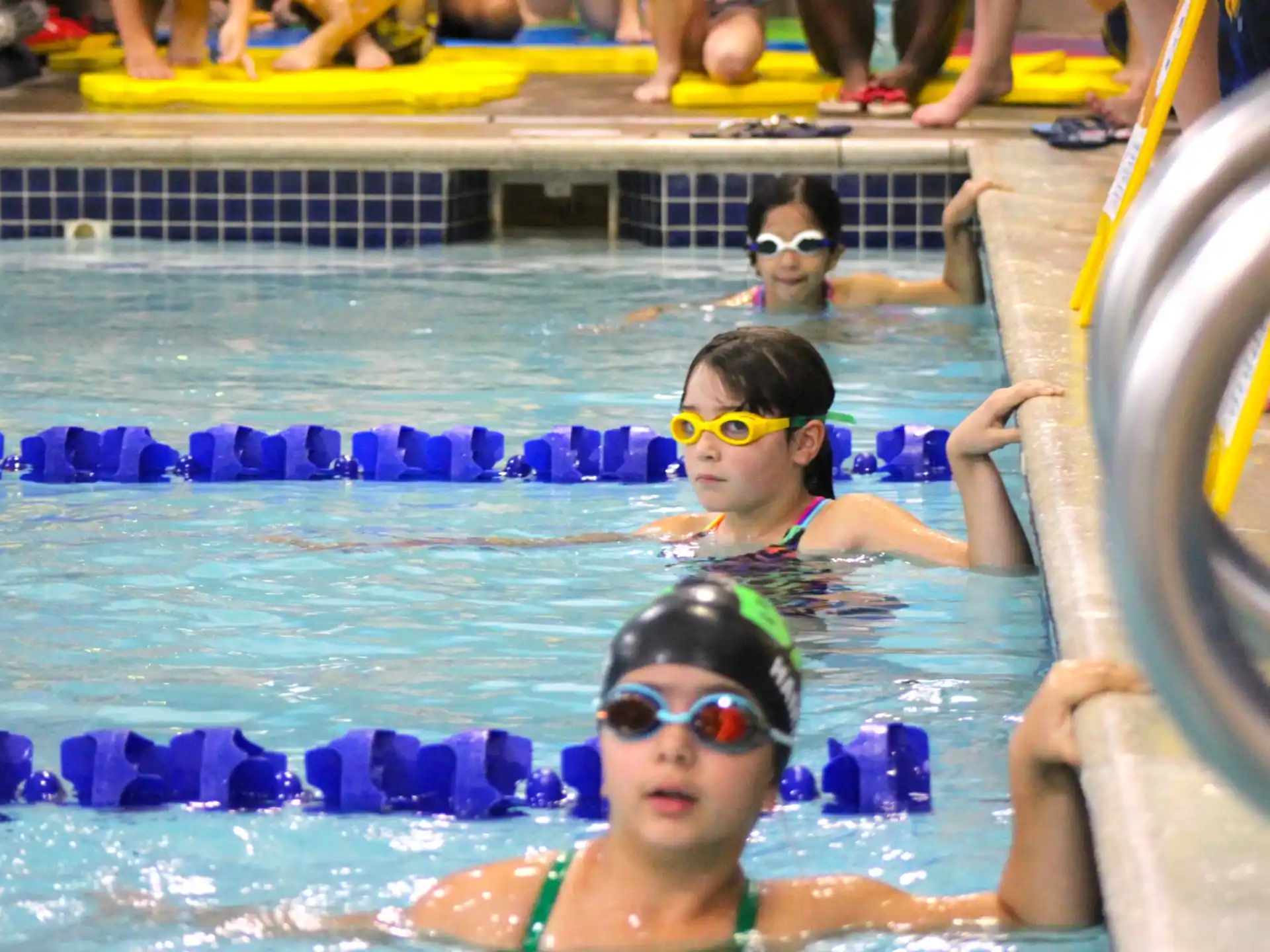 a group of people in a pool