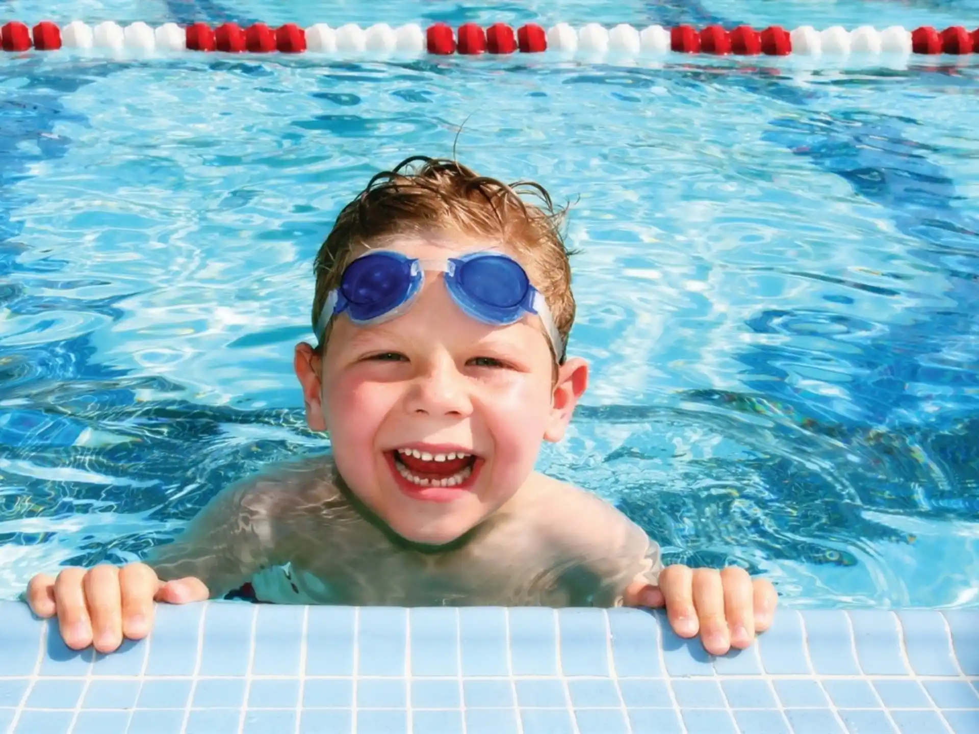 a baby in a pool