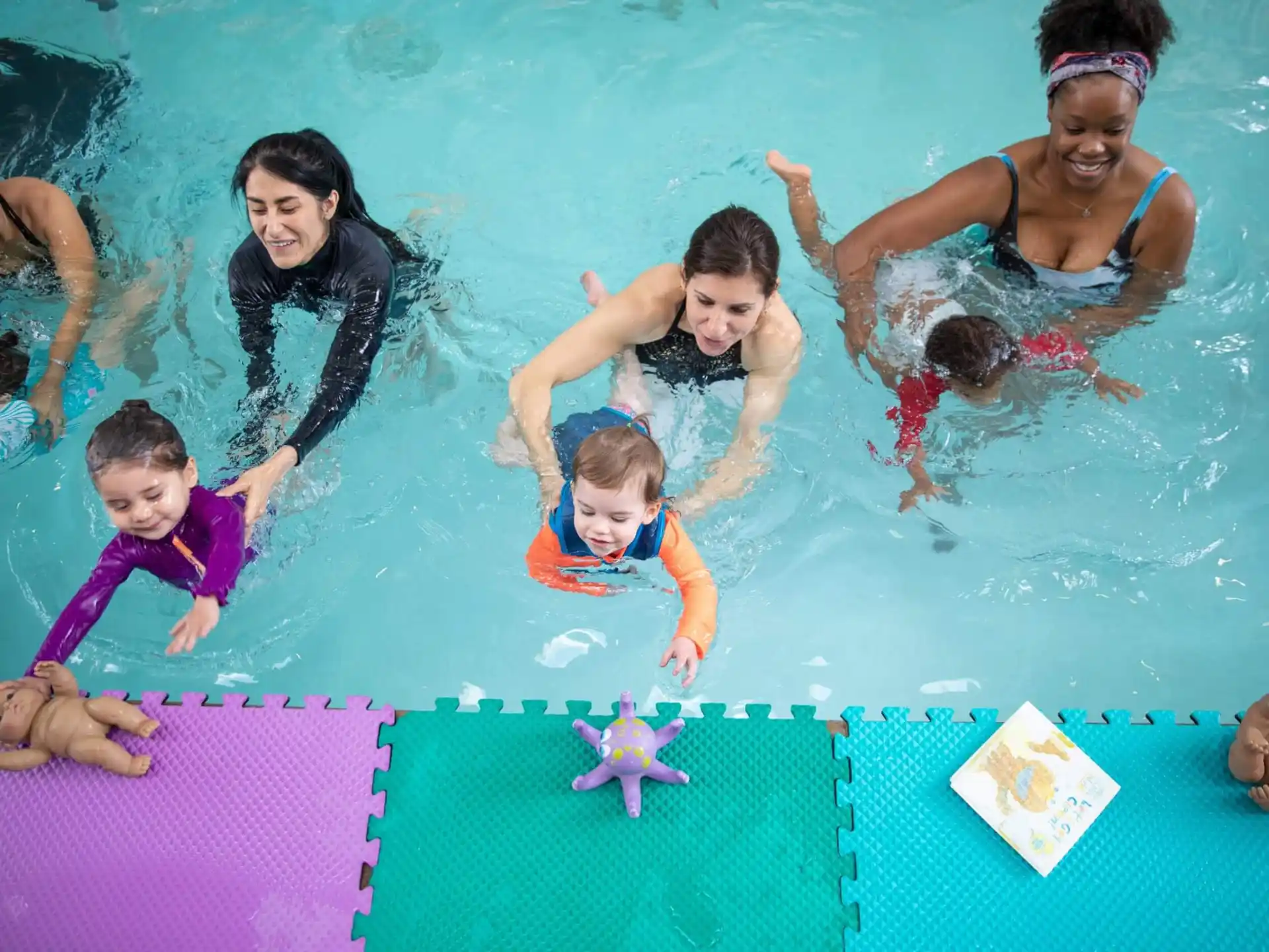 a group of people in a pool