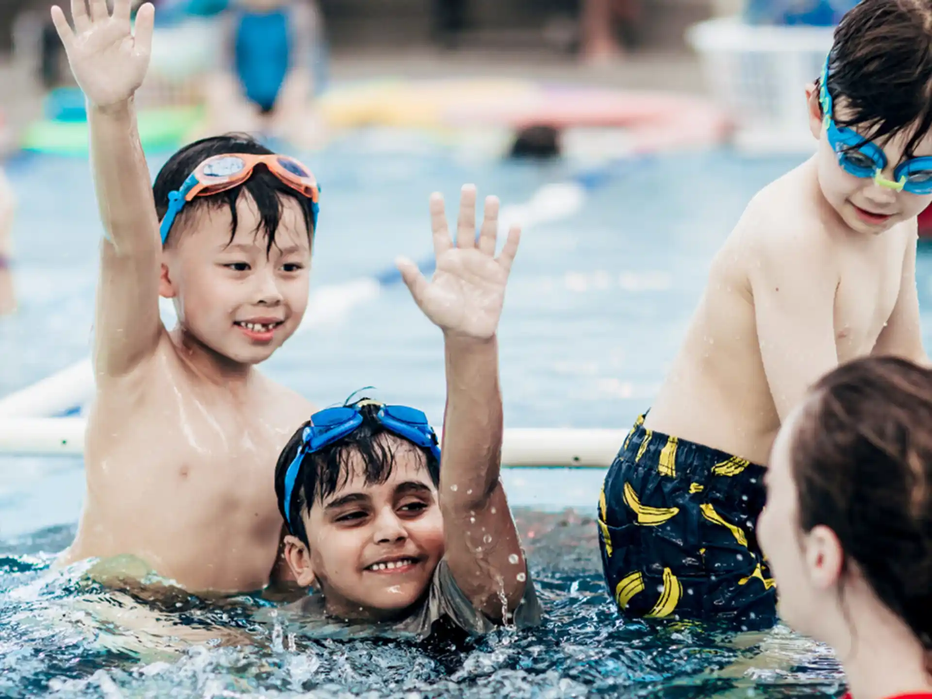 a group of people in a pool