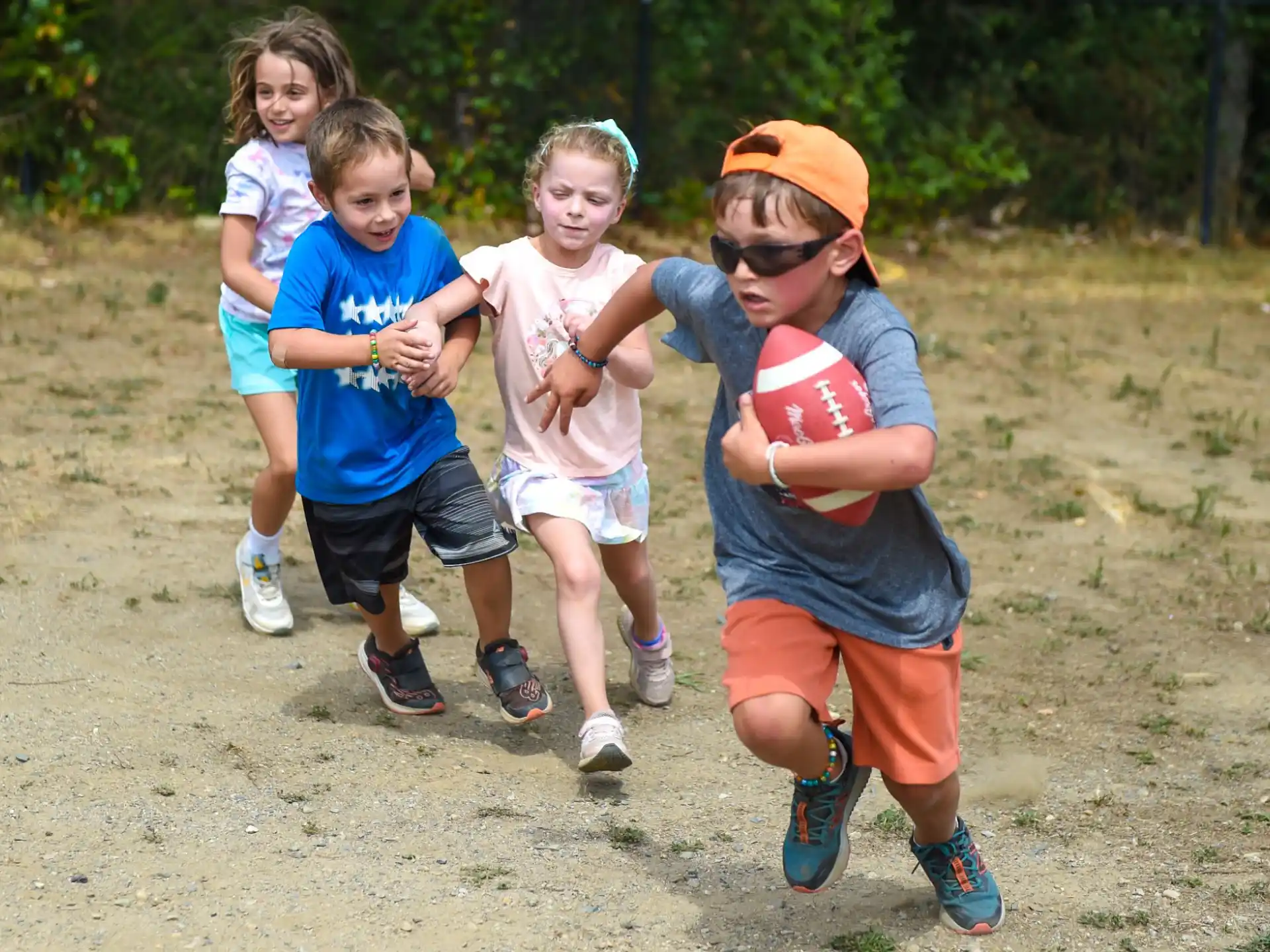 a person with kids running