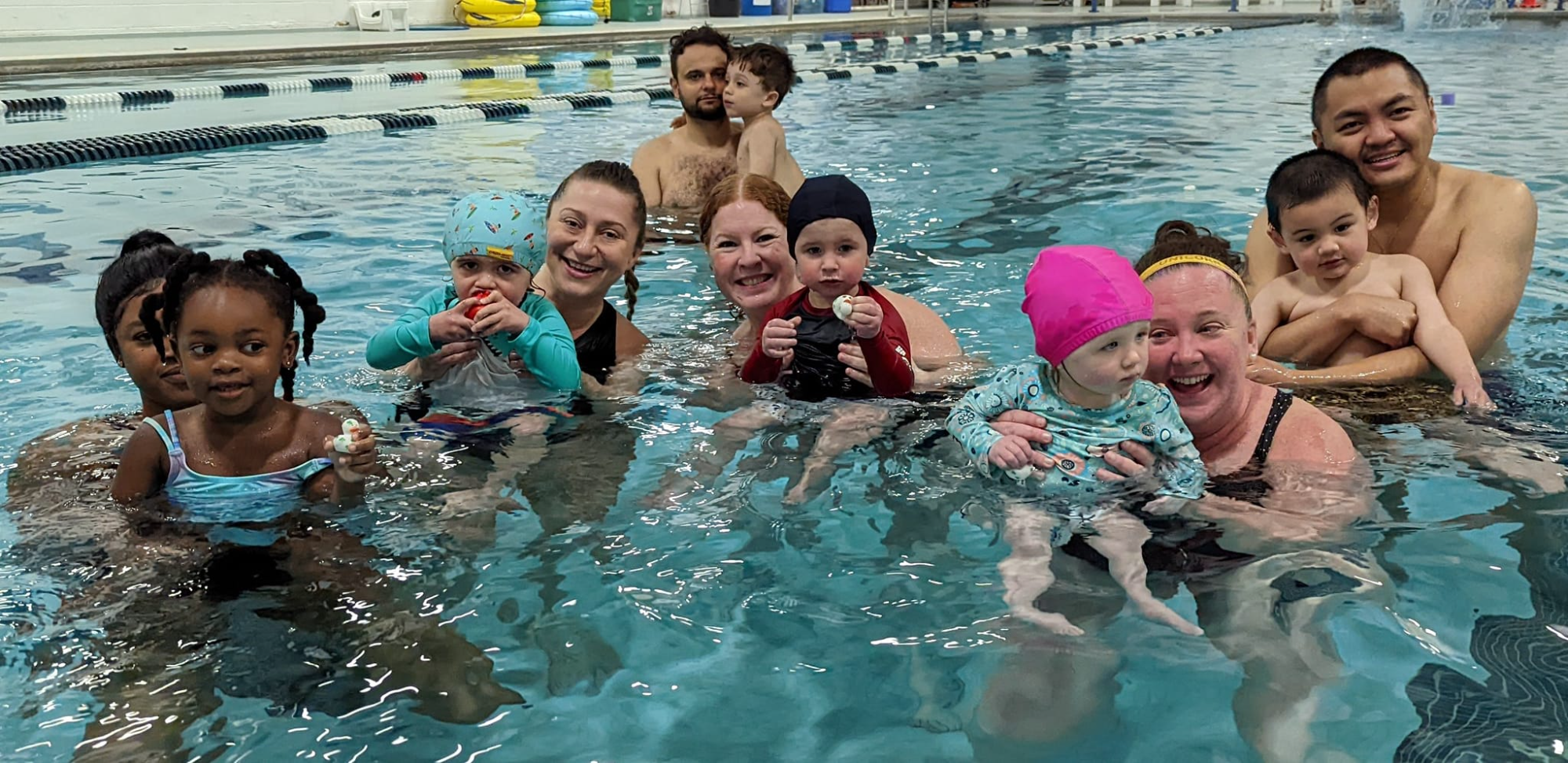 a group of people in a pool